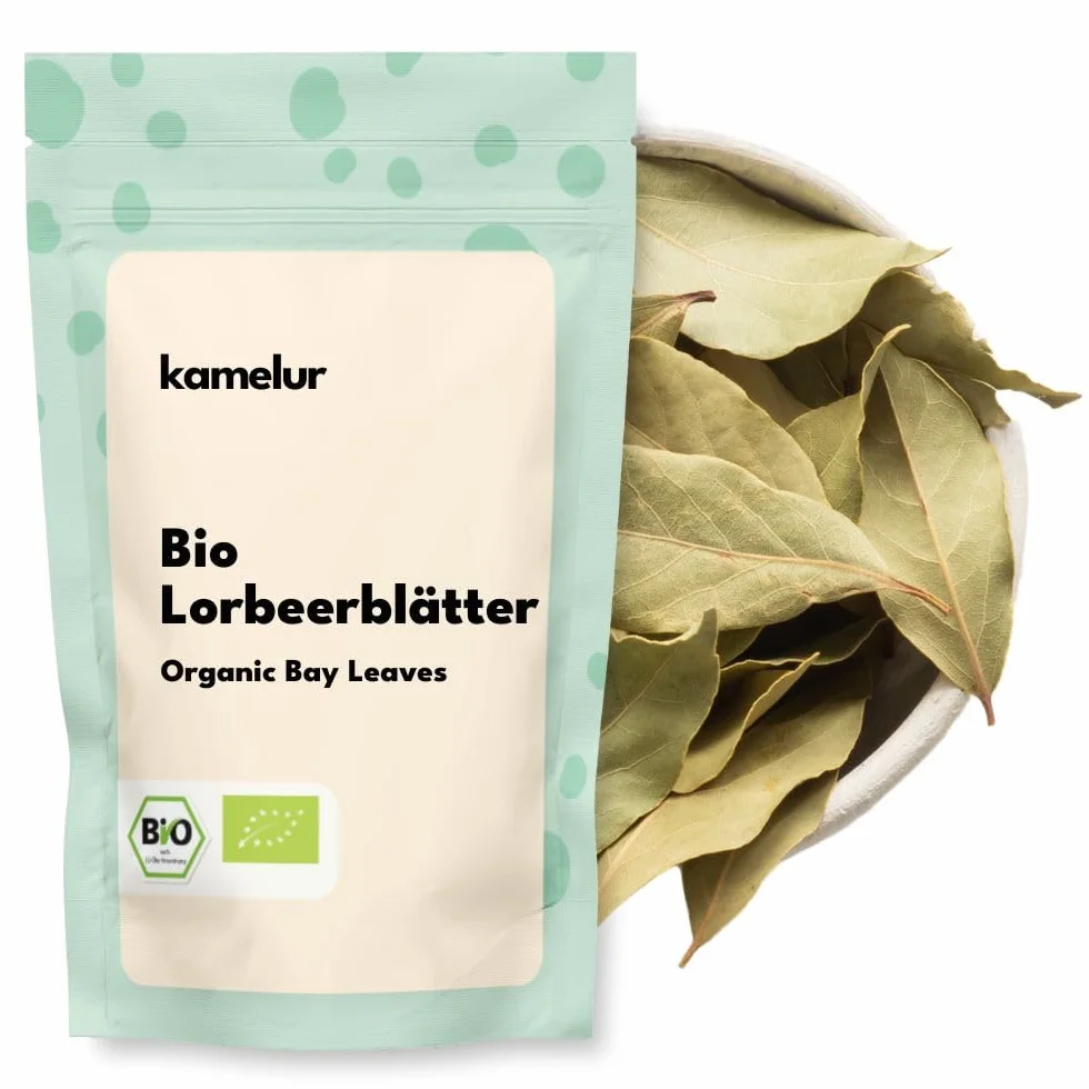 Kamelur 500g de Feuilles de laurier BIO - feuilles de laurier entières, cueillies à la main et intensément aromatiques, sans additifs - conditionnées dans un emballage biodégradable