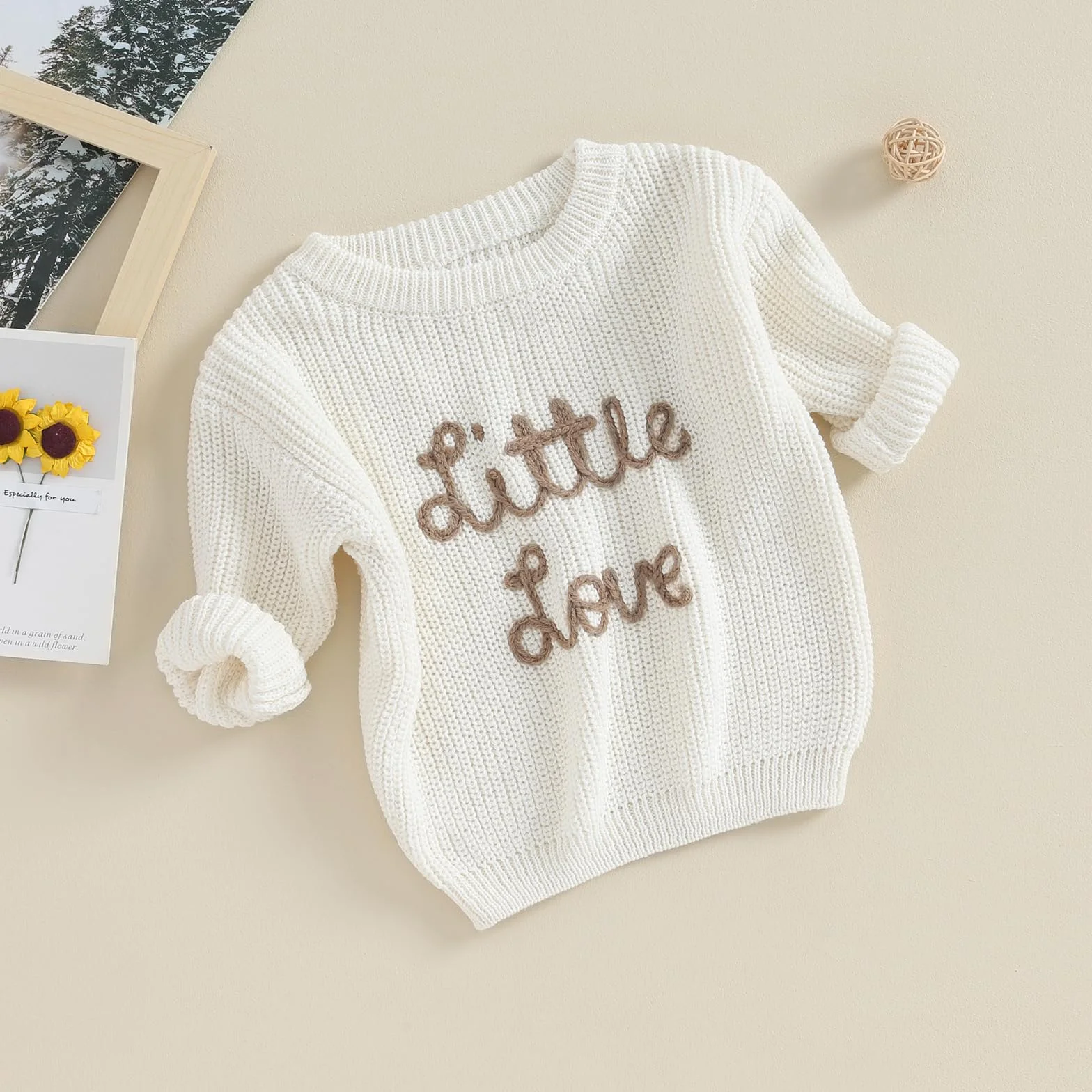 Carolilly Pull Bébé Manches Longues Imprimé Lettres Hiver Chaud