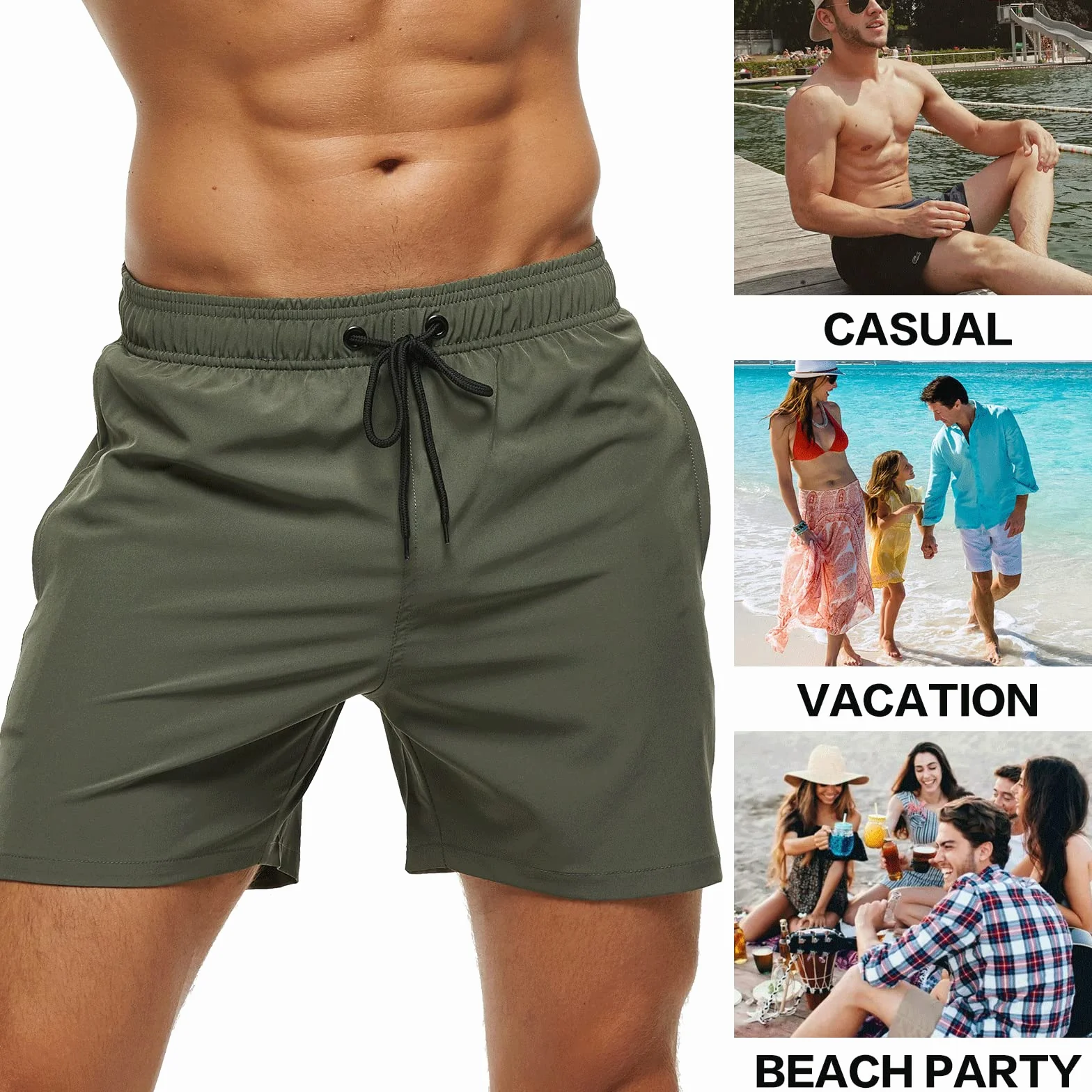Maillot de Bain Homme avec Poches Zippées Short de Bain Extensible Séchage Rapide Cordon de Serrage Doublure Maille
