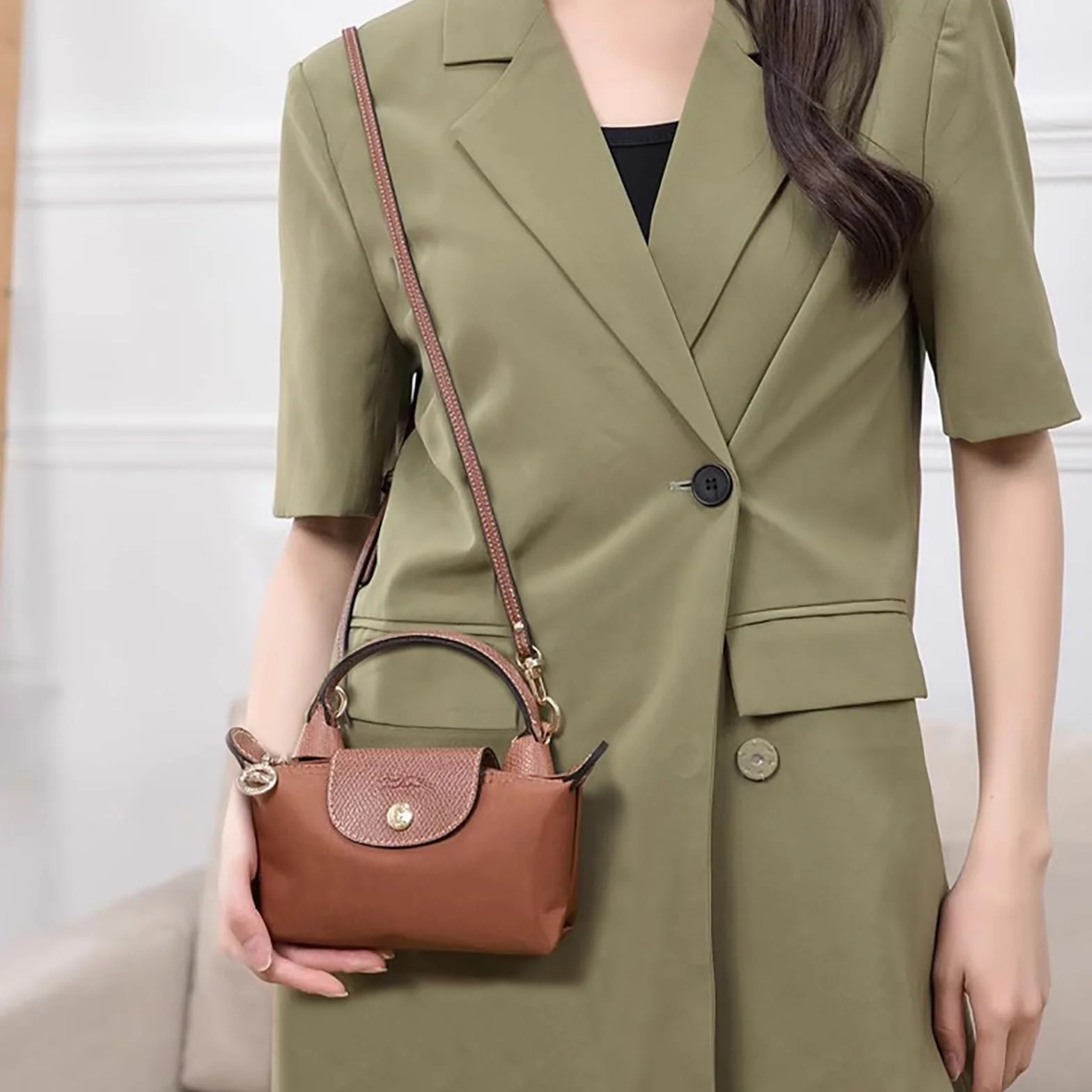 Bandoulière Compatible Sac Longchamp Mini, Lanière Réglable Cuir 0.9 cm Femme Pliage