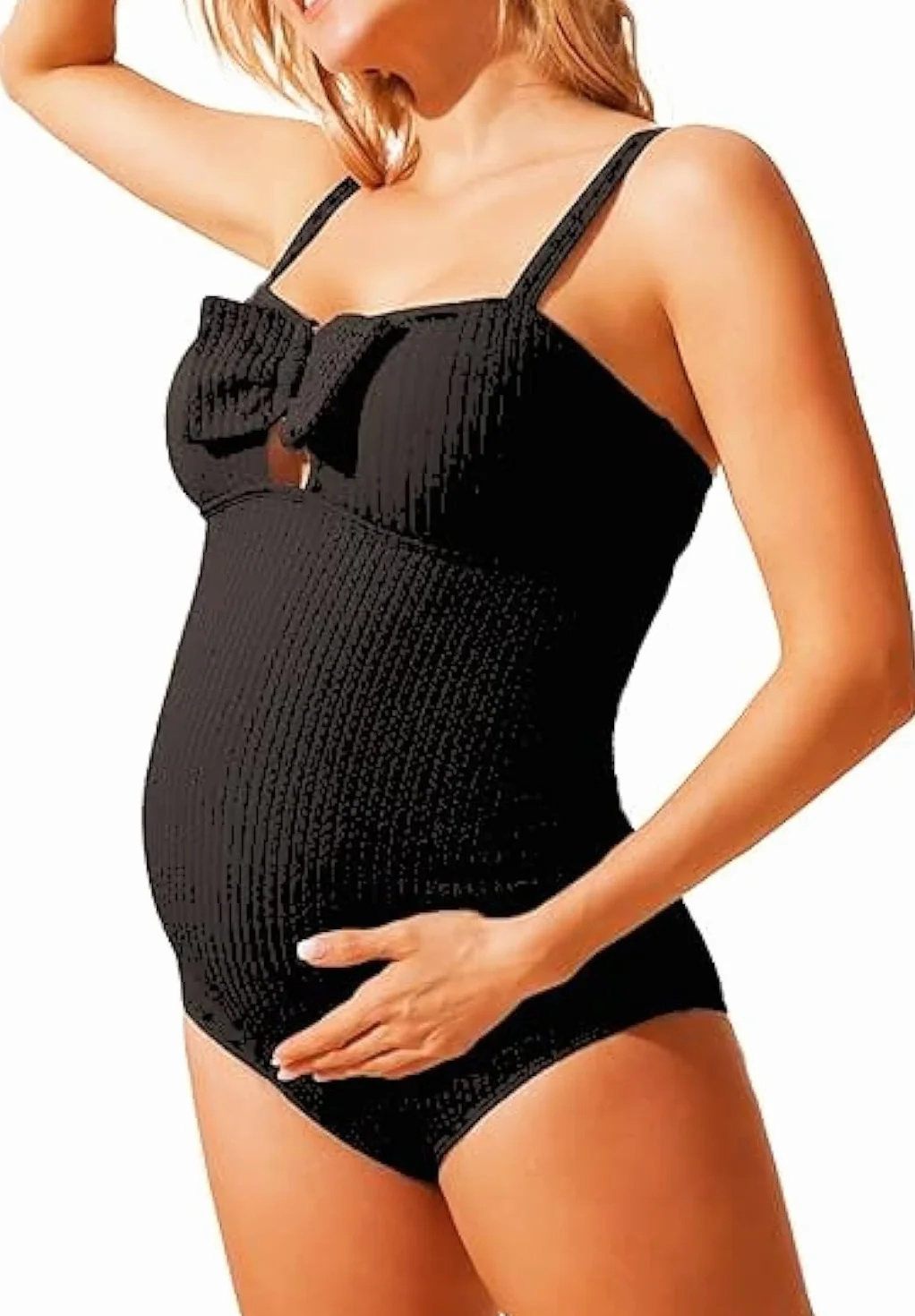 Maacie Maillot De Bain Une Pièce Grossesse Maille Côtelée Nœud Poitrine