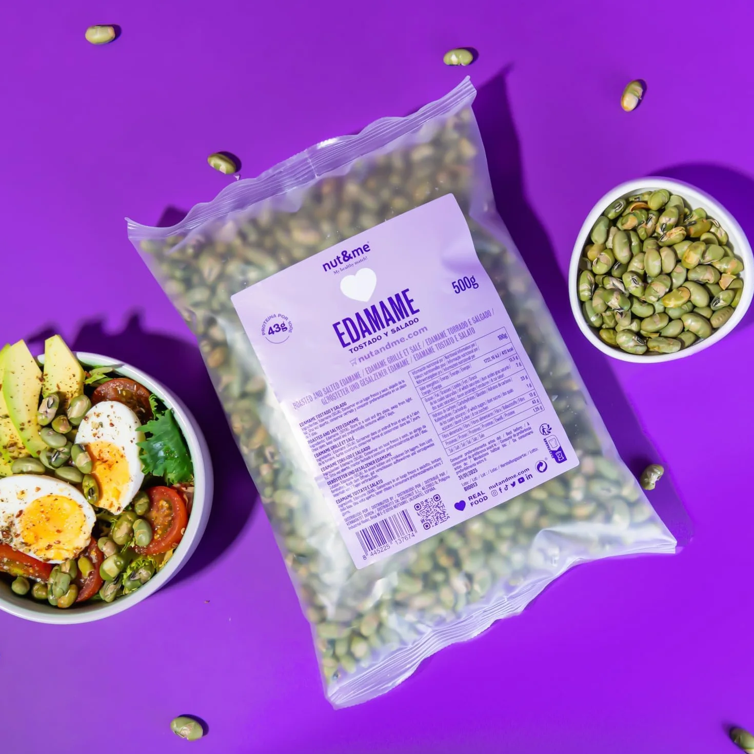 Edamame grillé et salé 500 gr nut&me | Sans gluten et sans sucres ajoutés | Riche en protéines | En-cas croquant | Une collation saine et riche en protéines pour vos pauses