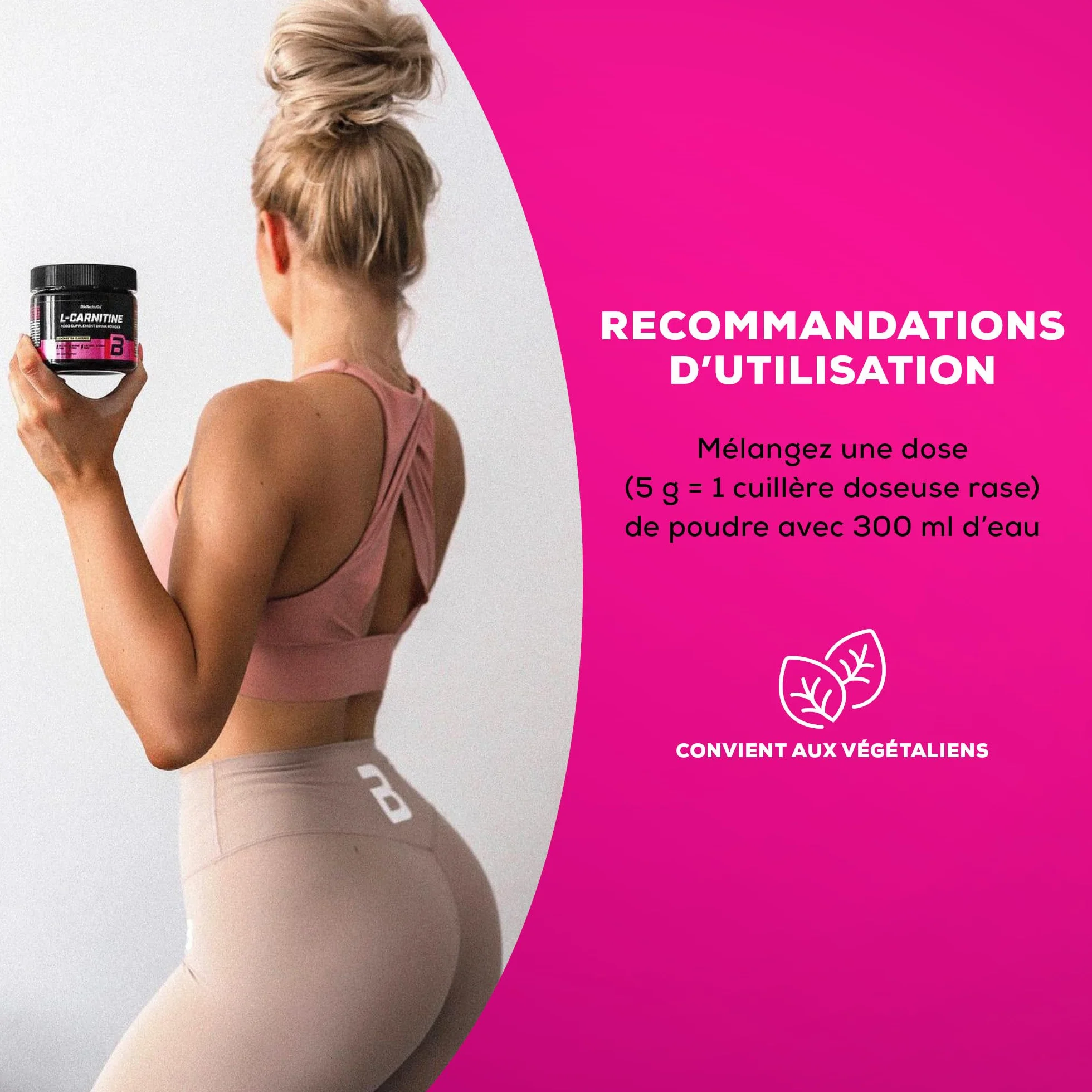 BioTechUSA L-Carnitine Drink Powder | 2 000 mg/portion | Végétalien, sans gluten, sans sucre | Stimuler le métabolisme et l'énergie, 150 g, thé glacé au citron