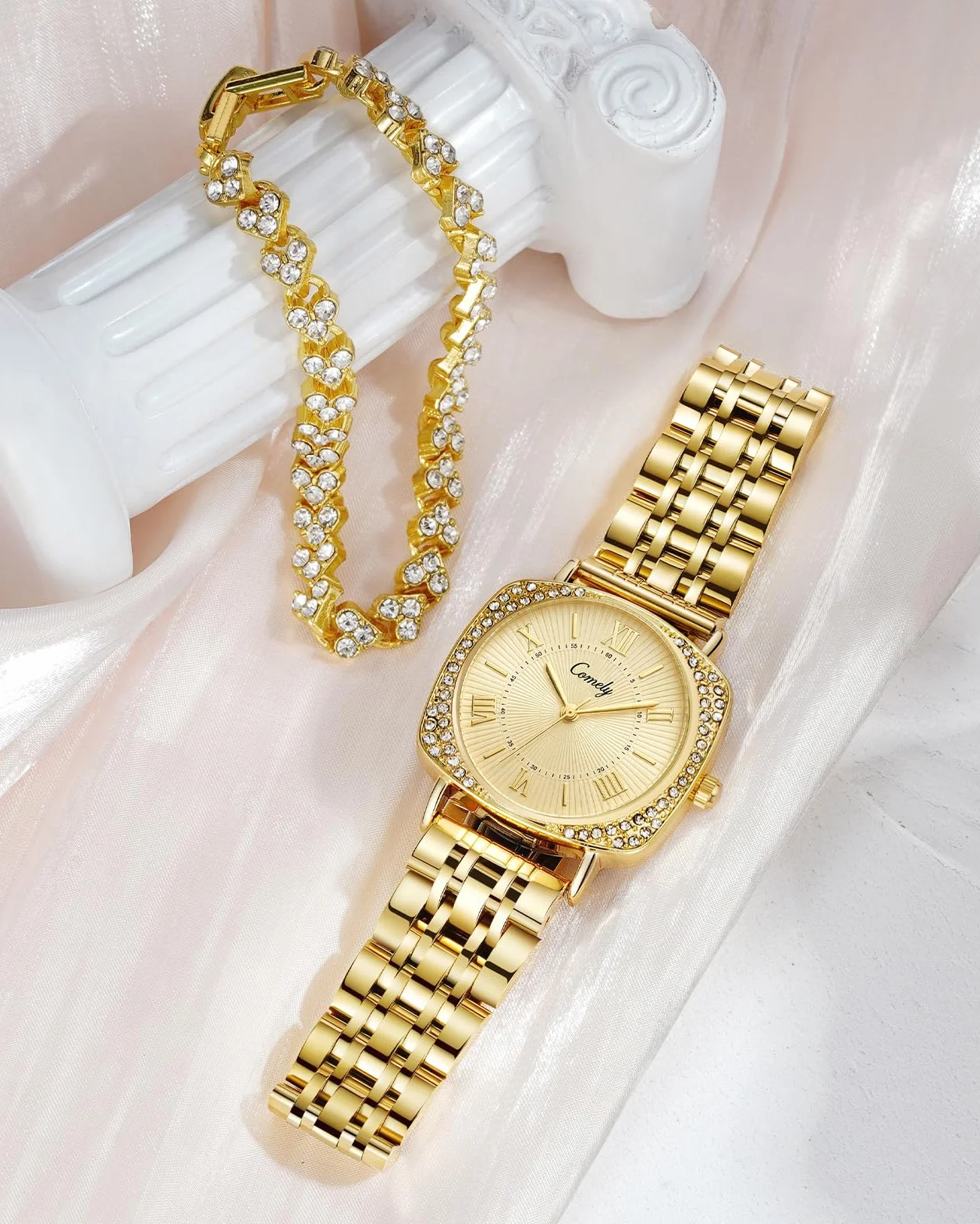 CIVO Montre Femme Doré Argent Étanche Bracelet Acier Inoxydable Analogique Lumineux Calendrier Cadeau Dames