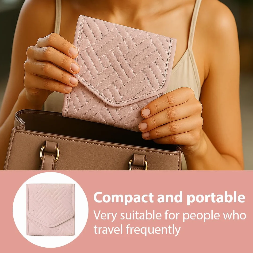 Pochette Bijoux Voyage Pliable Organisateur Rouleaux pour Boucles Bagues Colliers Bracelets Montres