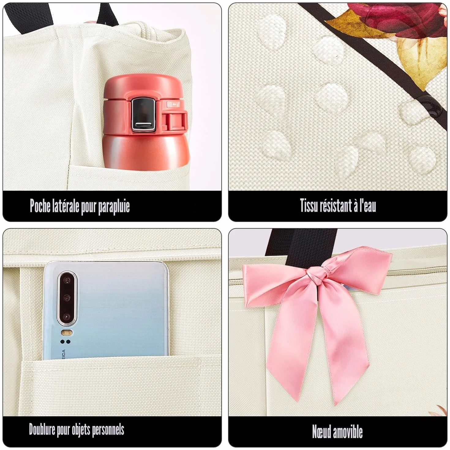 Sac Cabas Personnalisé Vavabox avec Initiale A-Z Imperméable pour Femmes