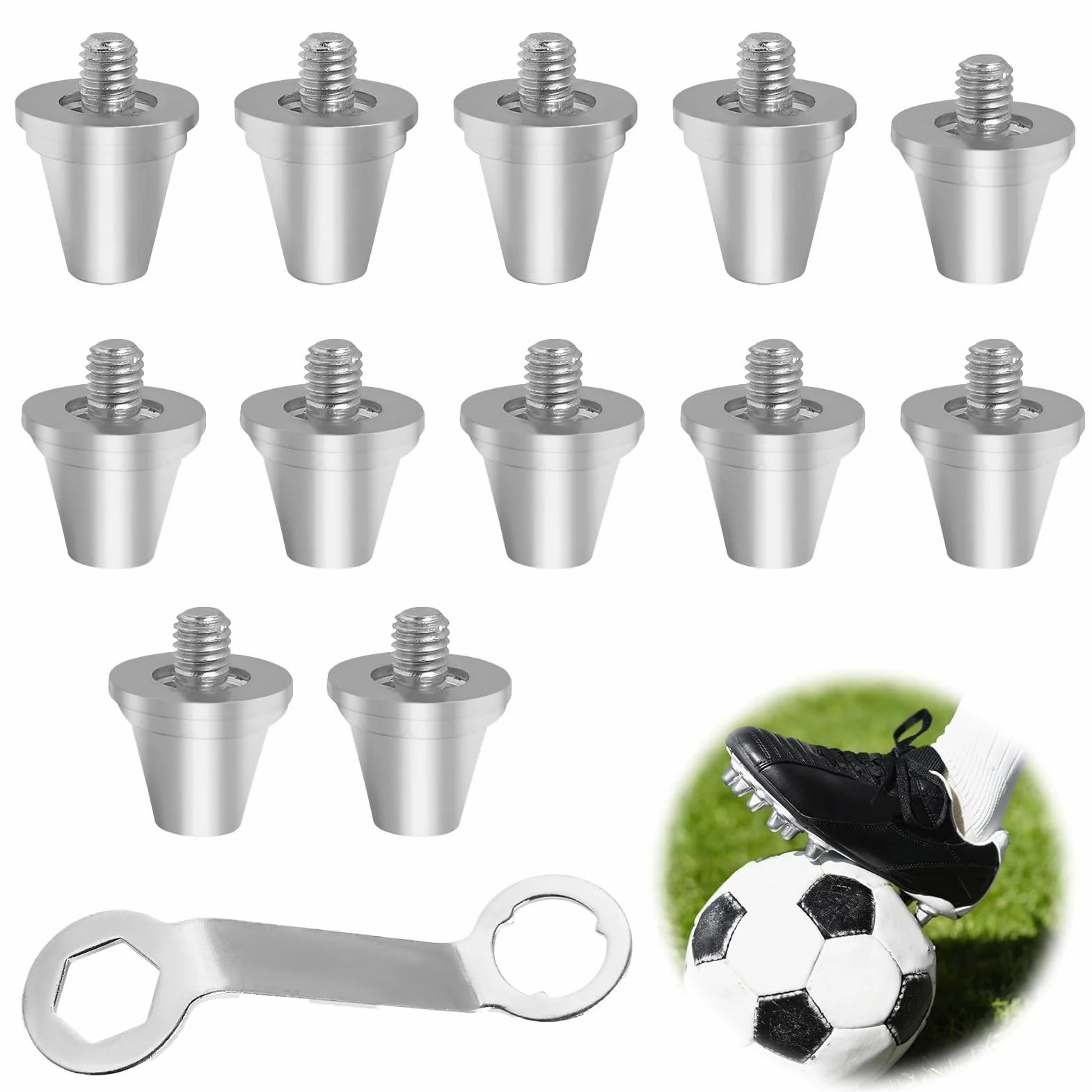 Crampons Football 13/15mm Compatibles adidas M5 Rugby Métal Argent avec Clé