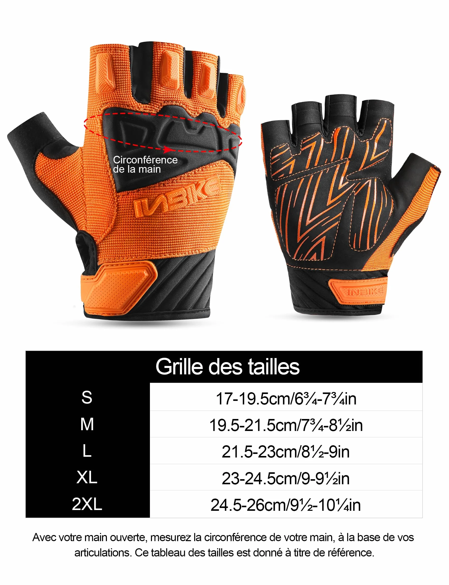 INBIKE Gants de Cyclisme Demi-Doigts MTB VTT Rembourré Mitaines été Antichocs Antidérapants Respirant