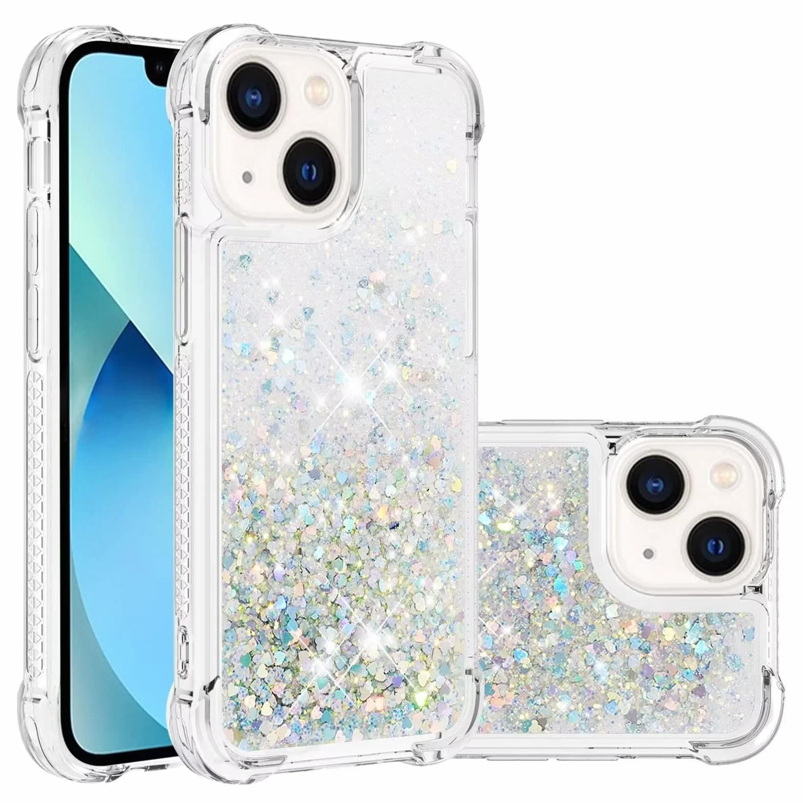 Didan Nadoli Coque iPhone 13 TPU Protecteur Brillant Paillettes Sables Mouvants Transparente Cristal Antichoc Bumper