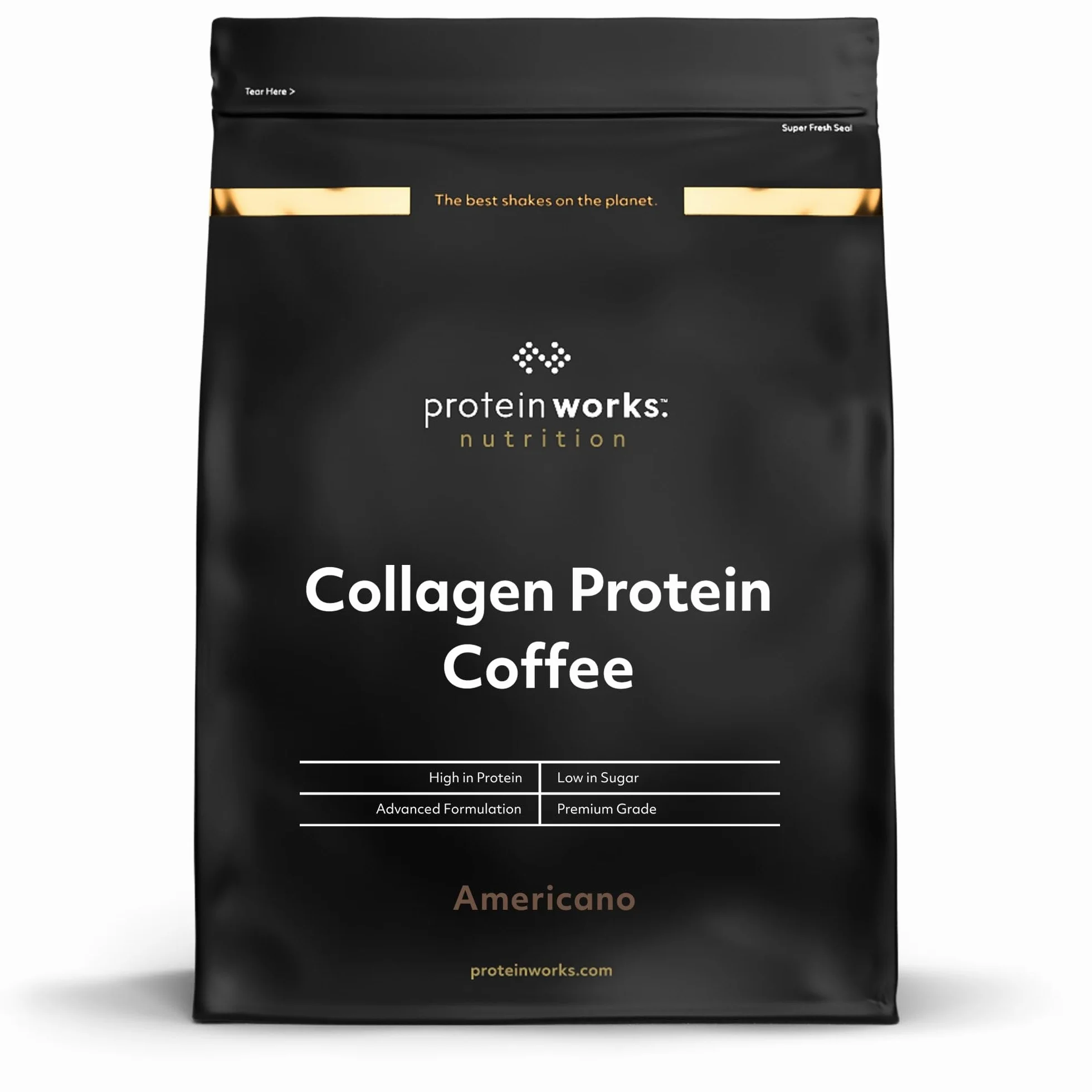 Protein Works - Café protéiné au collagène, poudre de collagène bovin, collagène hydrolysé de qualité supérieure, Americano, 950 g, 38 portions
