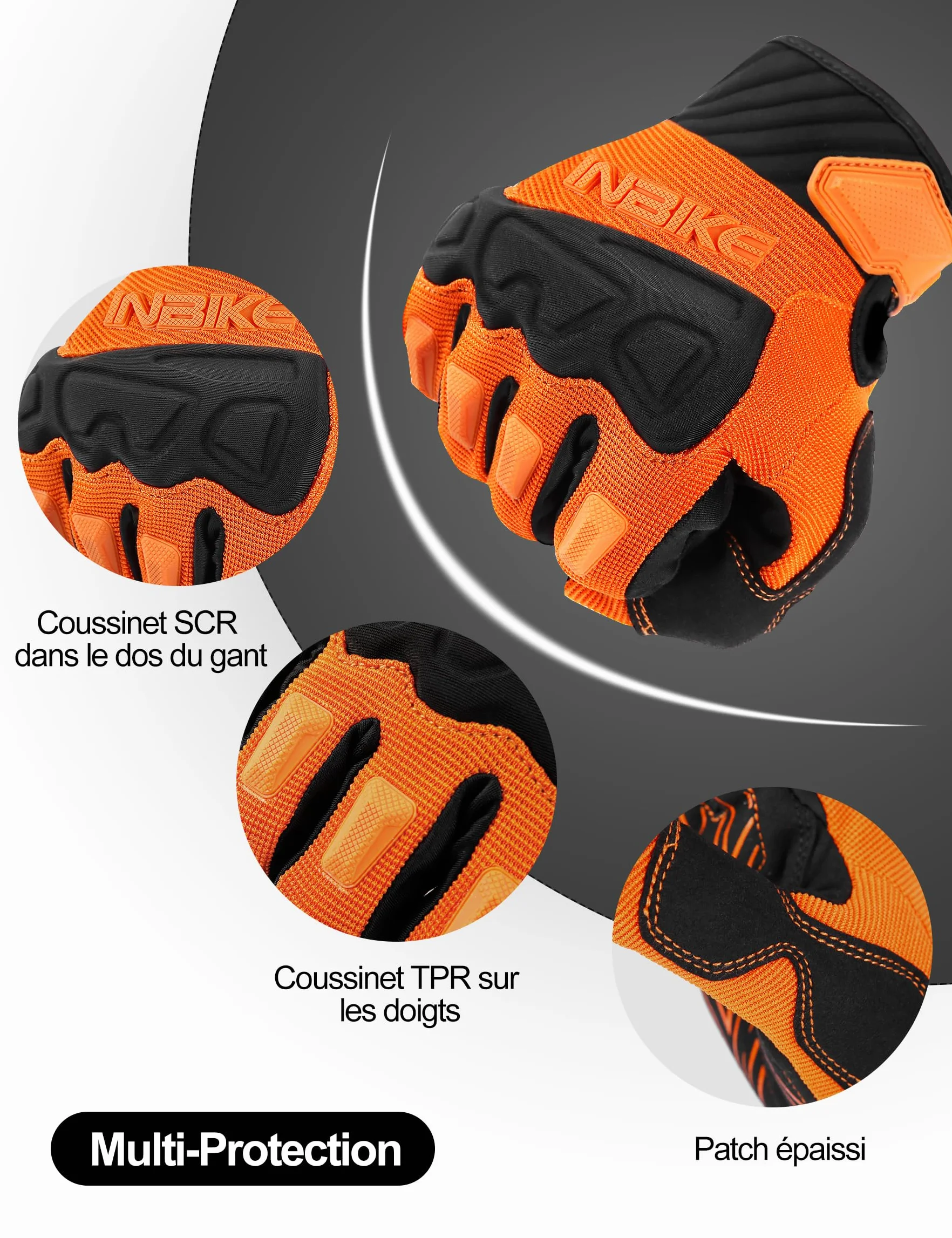 INBIKE Gants de Cyclisme VTT Homme Plein Doigts à Écran Tactile Rembourré Antichoc