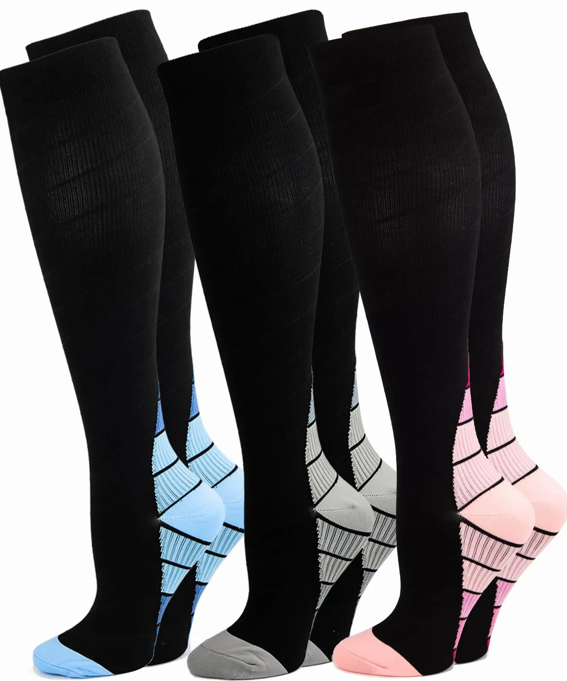 Chaussettes de Compression Lot de 3 Paires pour Hommes et Femmes Running Sport Cyclisme Récupération