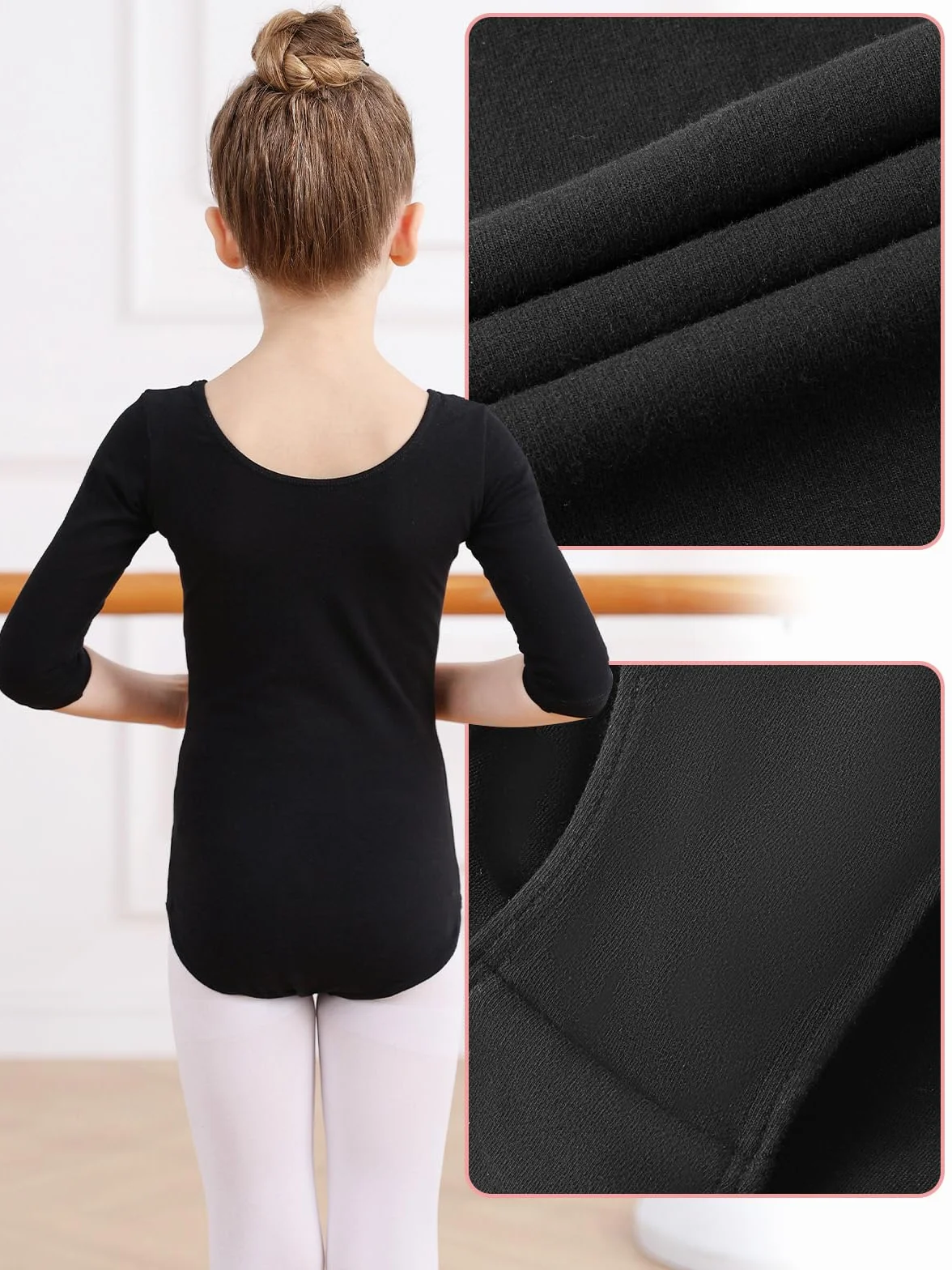Soudittur Justaucorps Danse Classique Coton Manches 3/4 Ballet Filles Taille 110-170