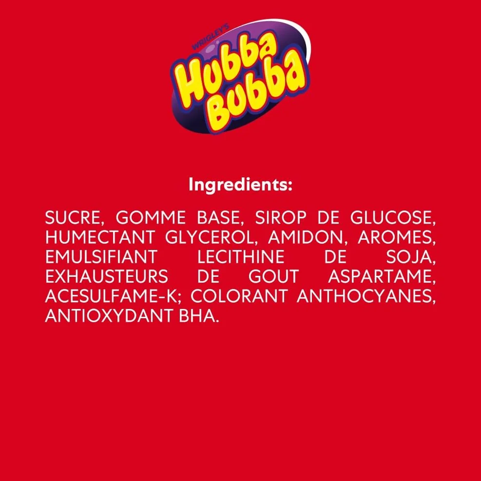 HUBBA HUBBA Chewing Gum Rouleau Bubble Gum Goût Fancy Fruit 12 Rouleaux 180 cm