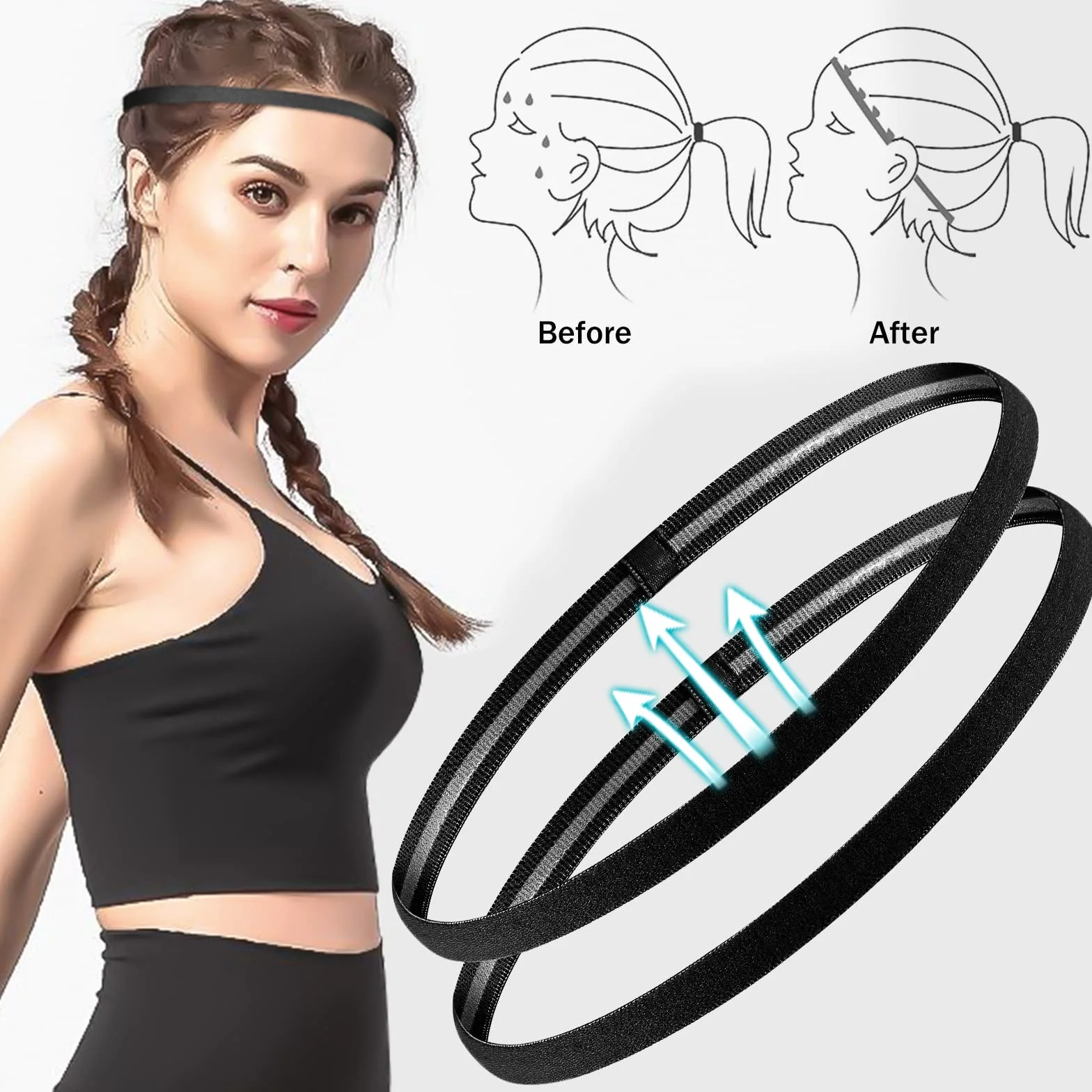 Bandeau Cheveux Homme Élastique Antidérapant Sport Yoga Football Jogging 8 Pièces