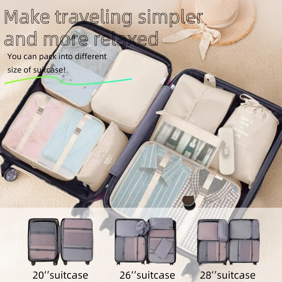 Lot de 10 sacs de voyage légers - Organisateur de bagages - Valise de compression (beige)