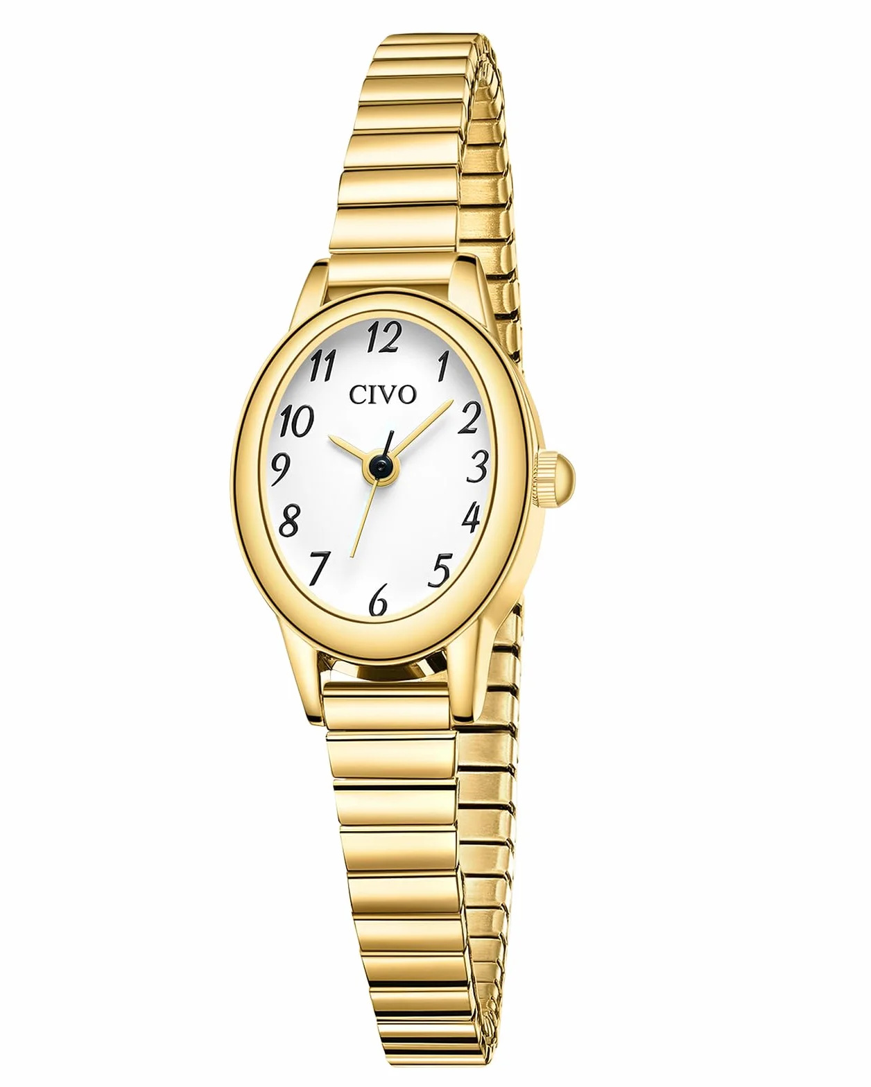 CIVO Montre Femme Dorée Petite Ovale Acier Inoxydable Élastique Argent Analogique Étanche