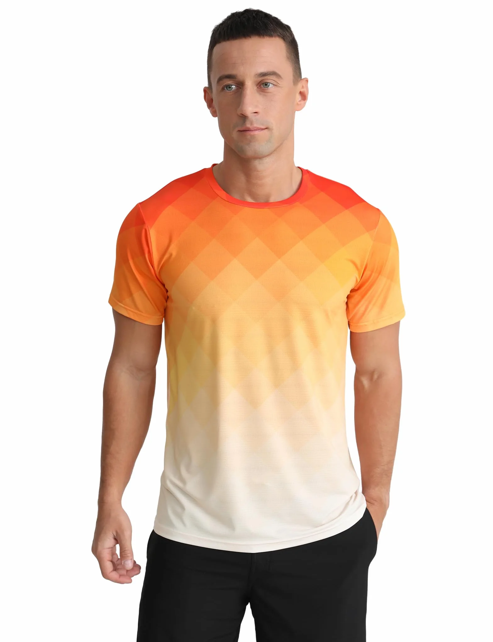 APTRO T Shirt de Sport pour Homme Couleur dégradée Tissu élastique Respirant été