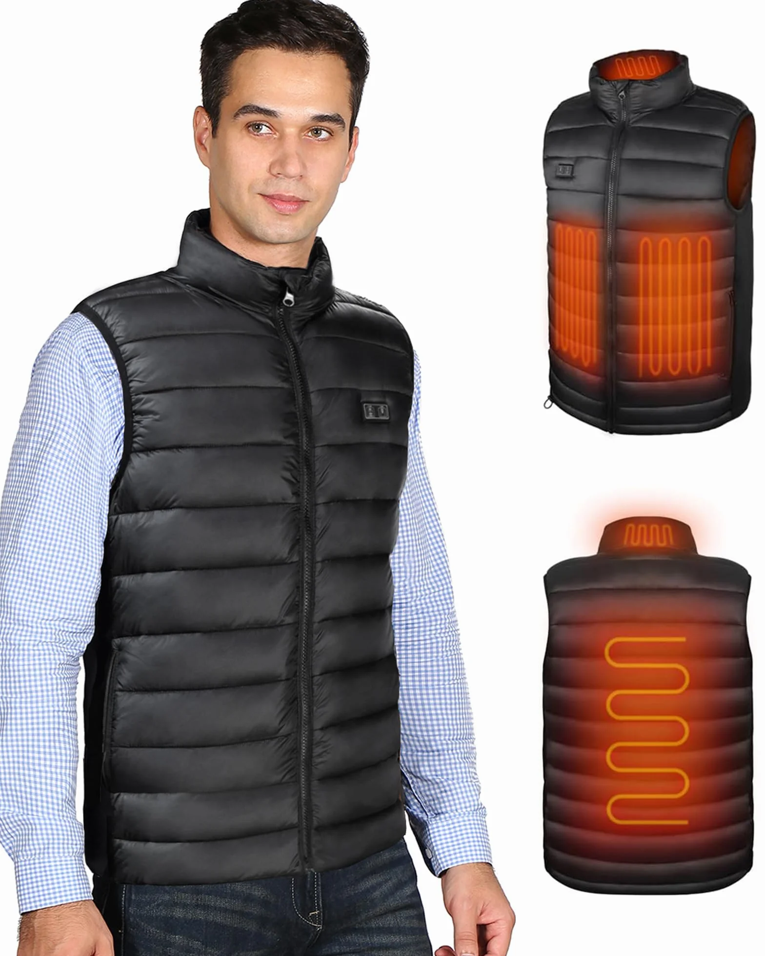 Veste Chauffante Homme avec Batterie 10000mAh, 3 Niveaux de Température, Gilet Chauffant Électrique