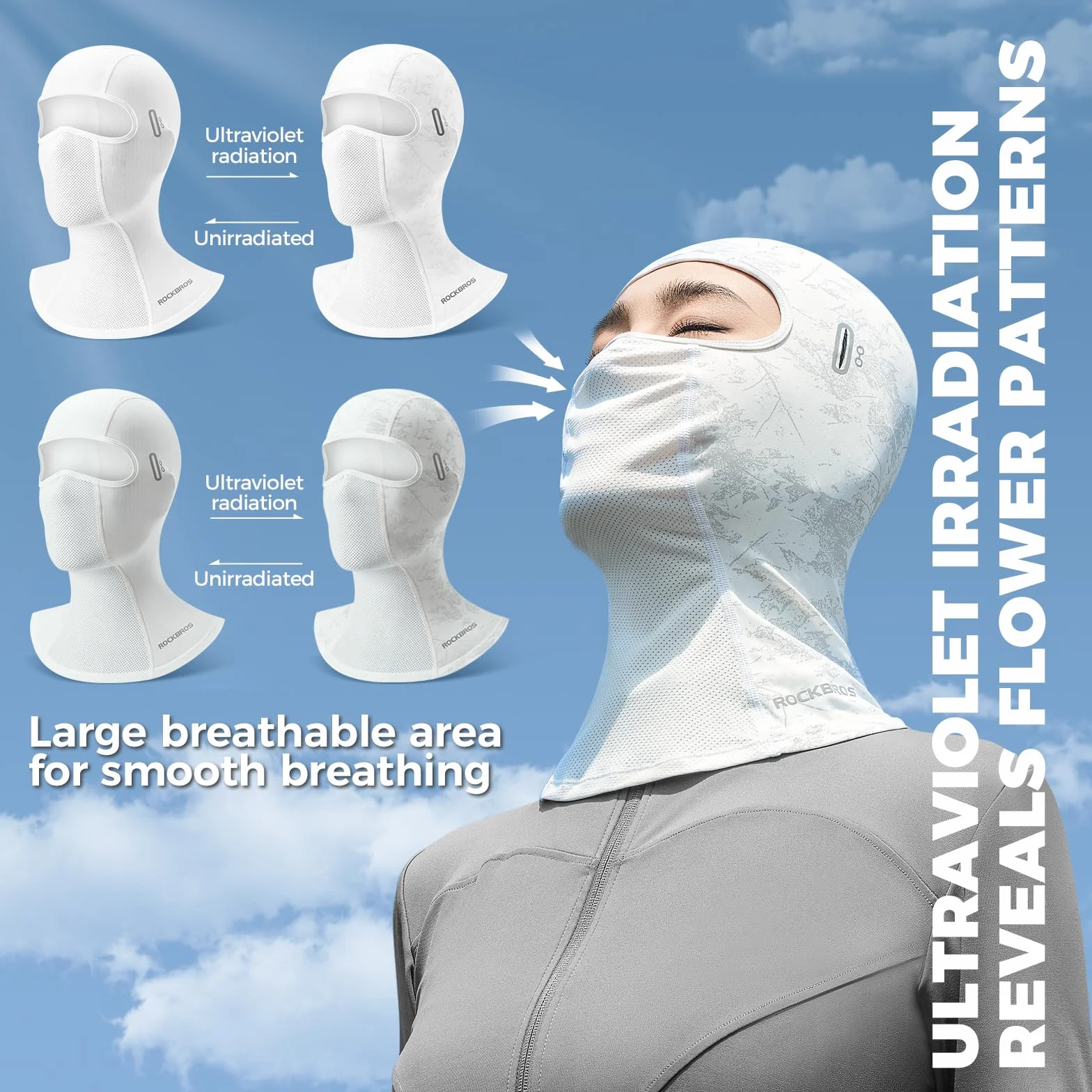 ROCKBROS Cagoule UPF 50+ Balaclava Masque Facial Réfroidissante Respirant Cyclisme Vélo Moto Blanc