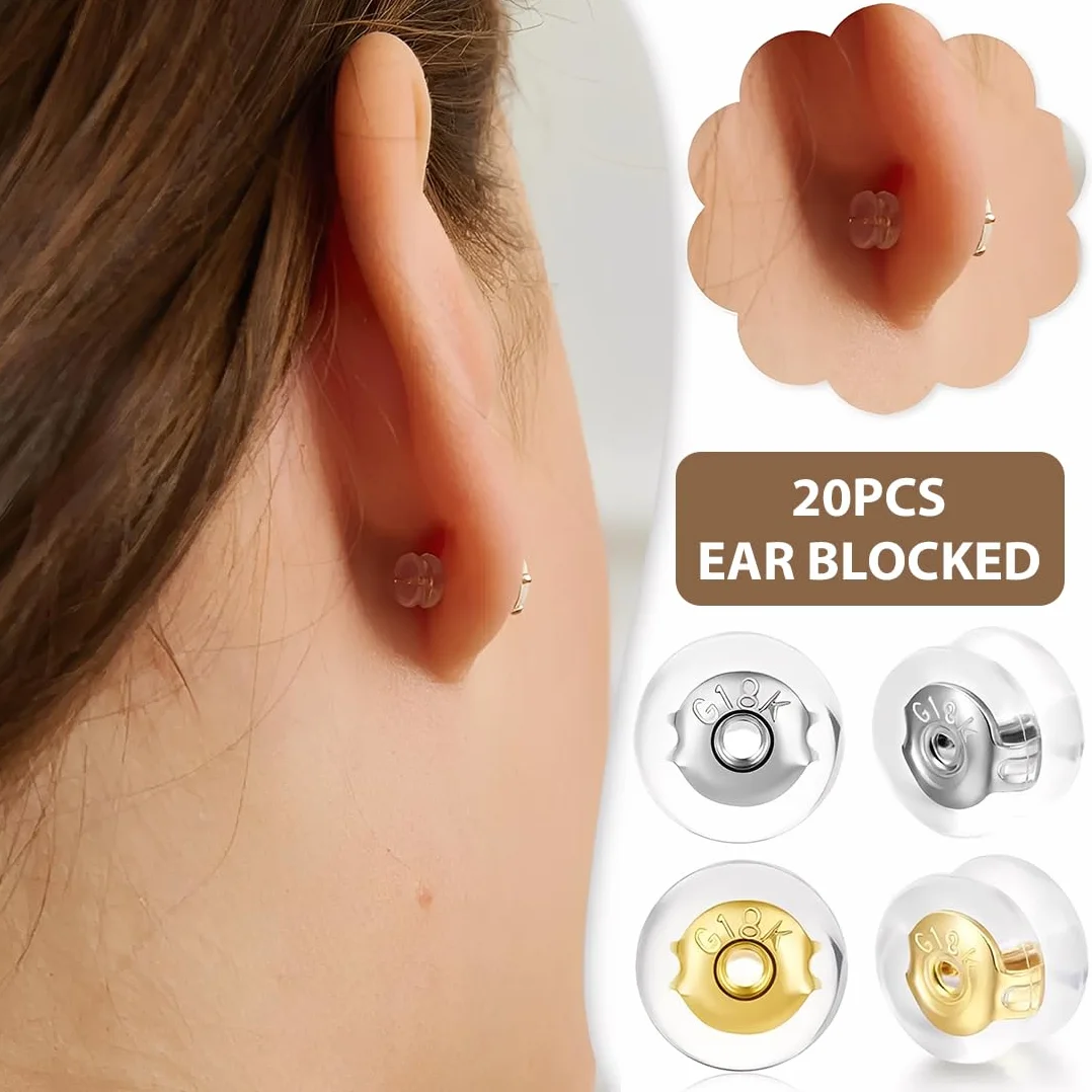 Fermoir Boucles d'Oreilles en Silicone Hypoallergénique 20 Pièces pour Oreilles Tombantes Non-Irritants