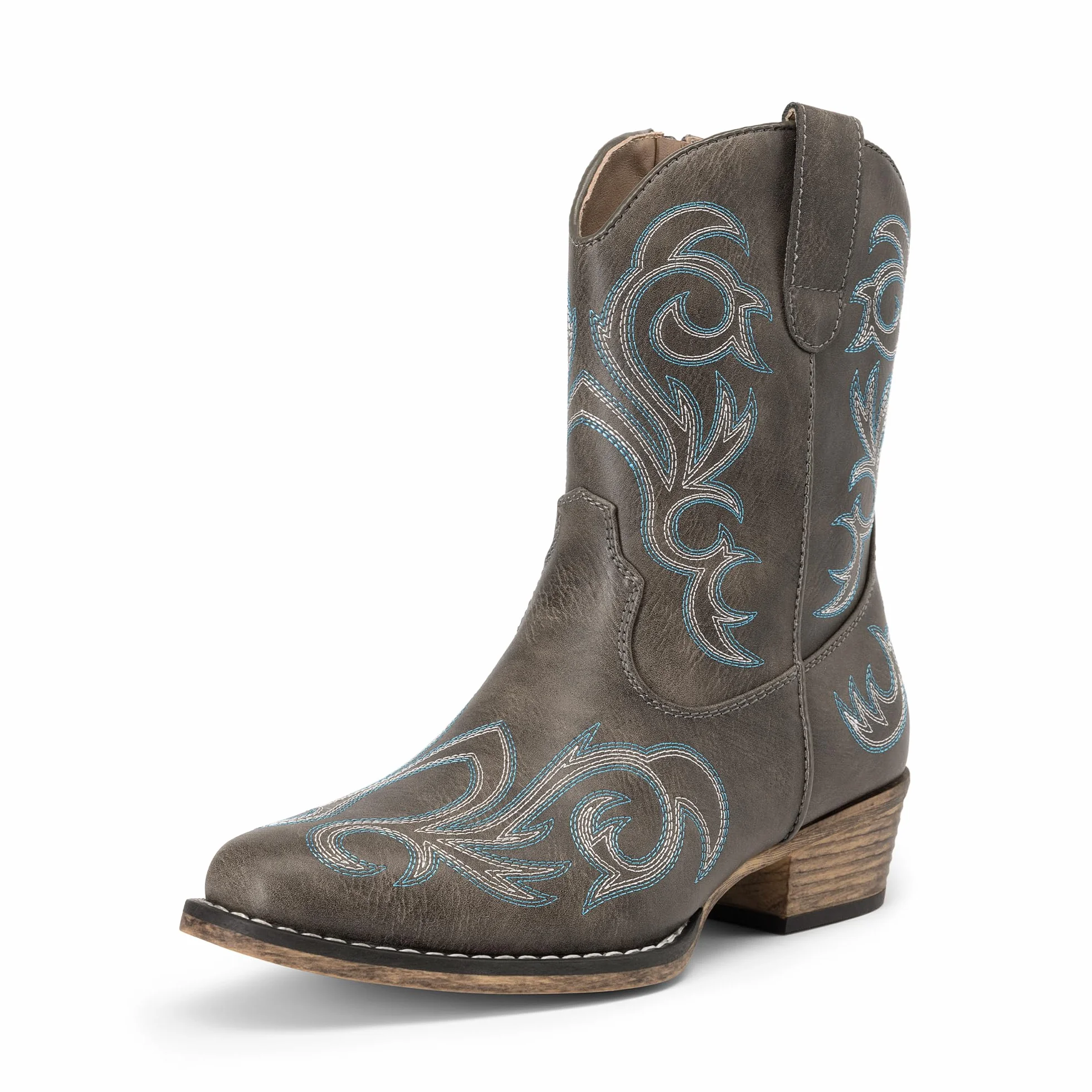 DREAM PAIRS Bottes Femme Western Courtes Bottines Cowboy Cowgirl Bout Carré Talon Large Fermeture Éclair