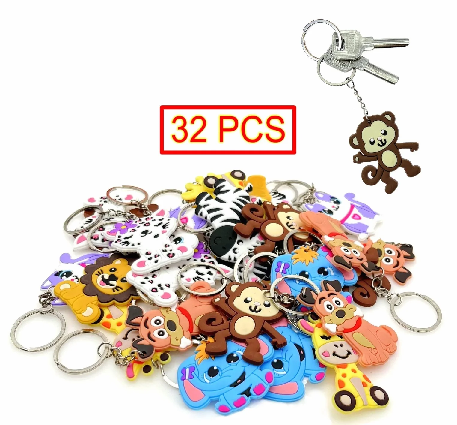 Porte-clés Animaux Silicone 32 Pièces - Cadeaux pour Enfants et Adultes