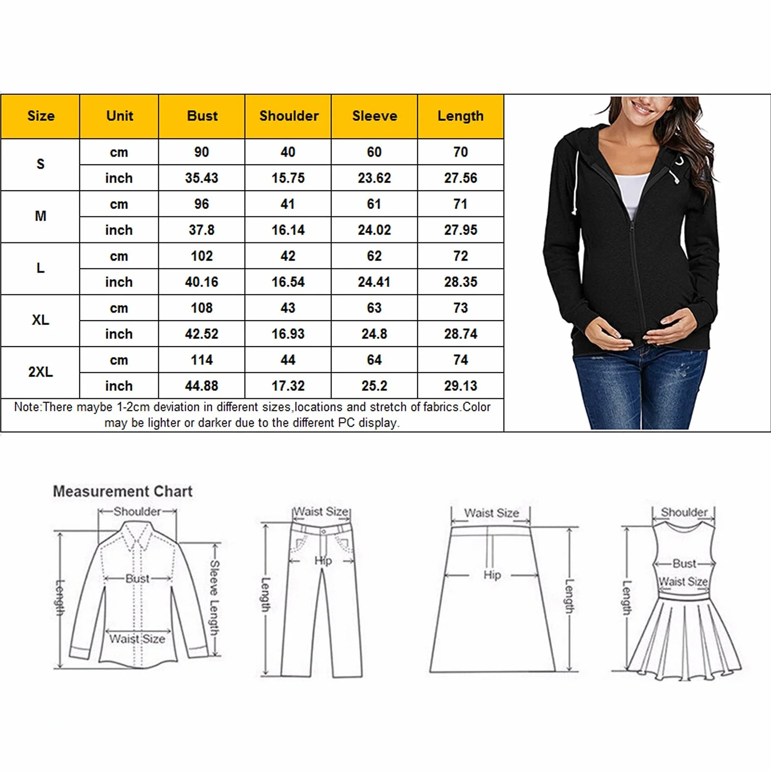 Hoodie de Maternité Sweat à Capuche Zippé pour Femmes Enceintes Veste Grossesse Casual avec Poches