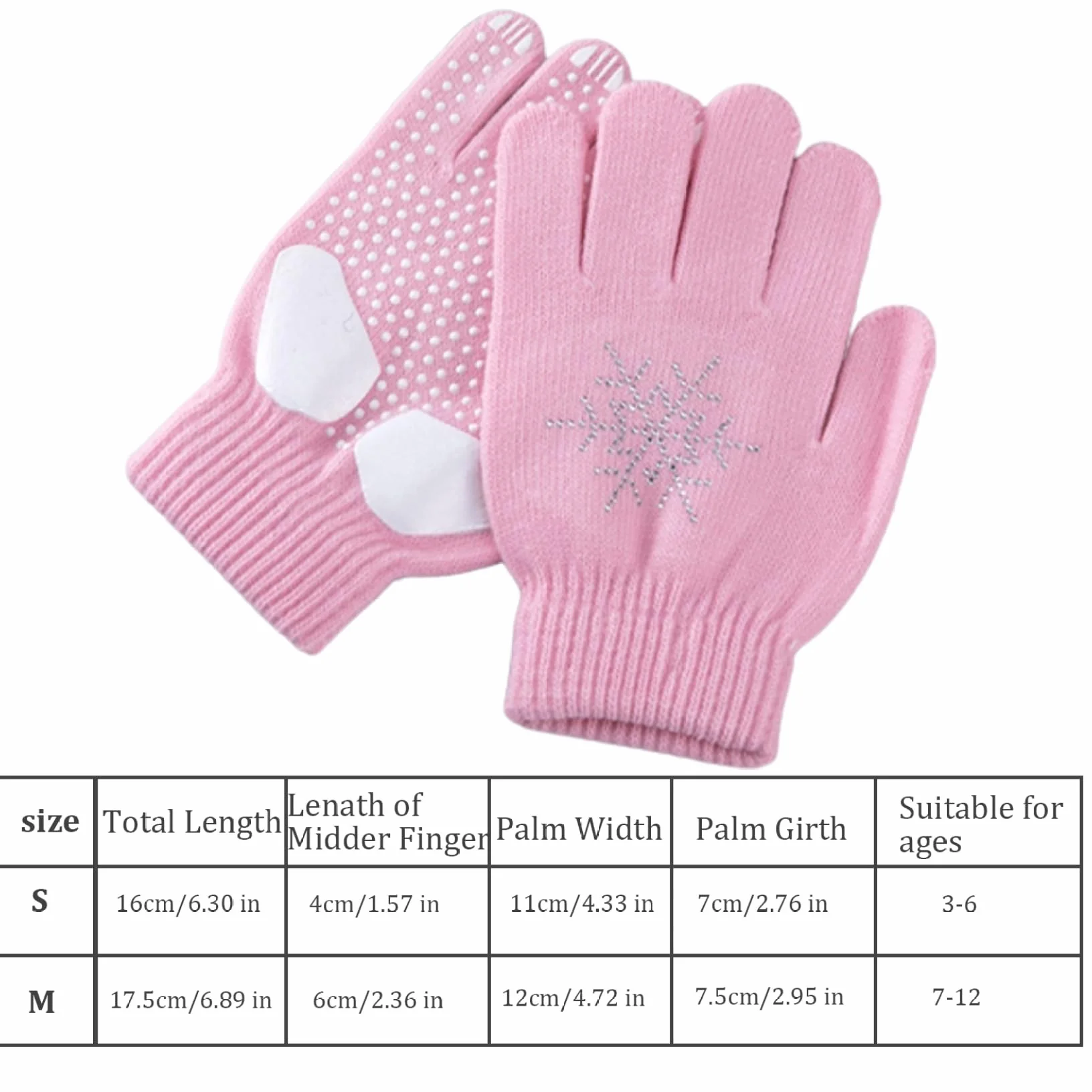 Gants de Patinage Artistique Antidérapants Épais Tricotés Flocons de Neige Strass Chauds pour Cyclisme Randonnée