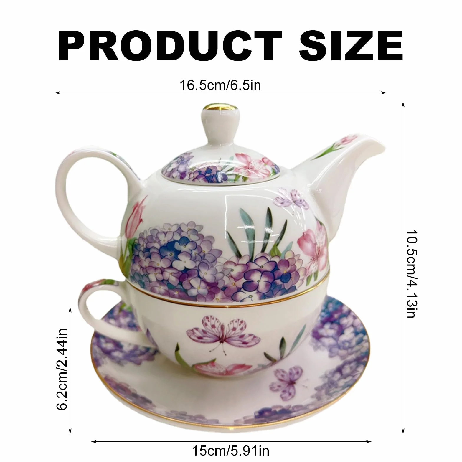 Service à thé pour une personne - Motif floral - Théière en céramique de 400 ml avec tasse de 250 ml - Service à thé en porcelaine pour le thé de l'après-midi - Cadeau pour femme - Vaisselle à café