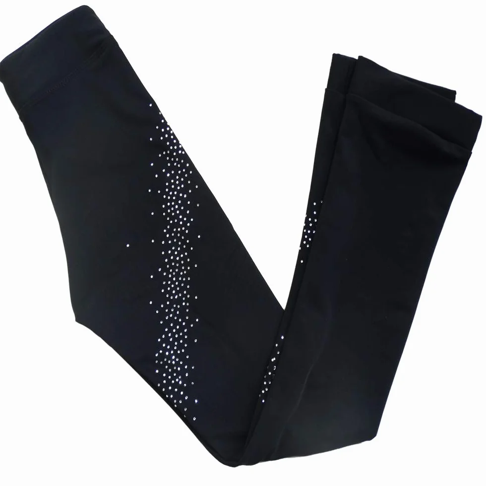 Pantalon Long d'entraînement Patinage Artistique Femmes Filles Collants Chauds Strass Leggings