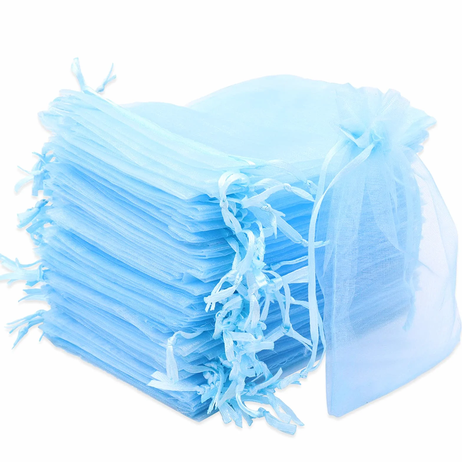 Sacs Organza Bleu Clair 10x15cm 100PCS avec Cordon de Serrage pour Bijoux Cadeaux