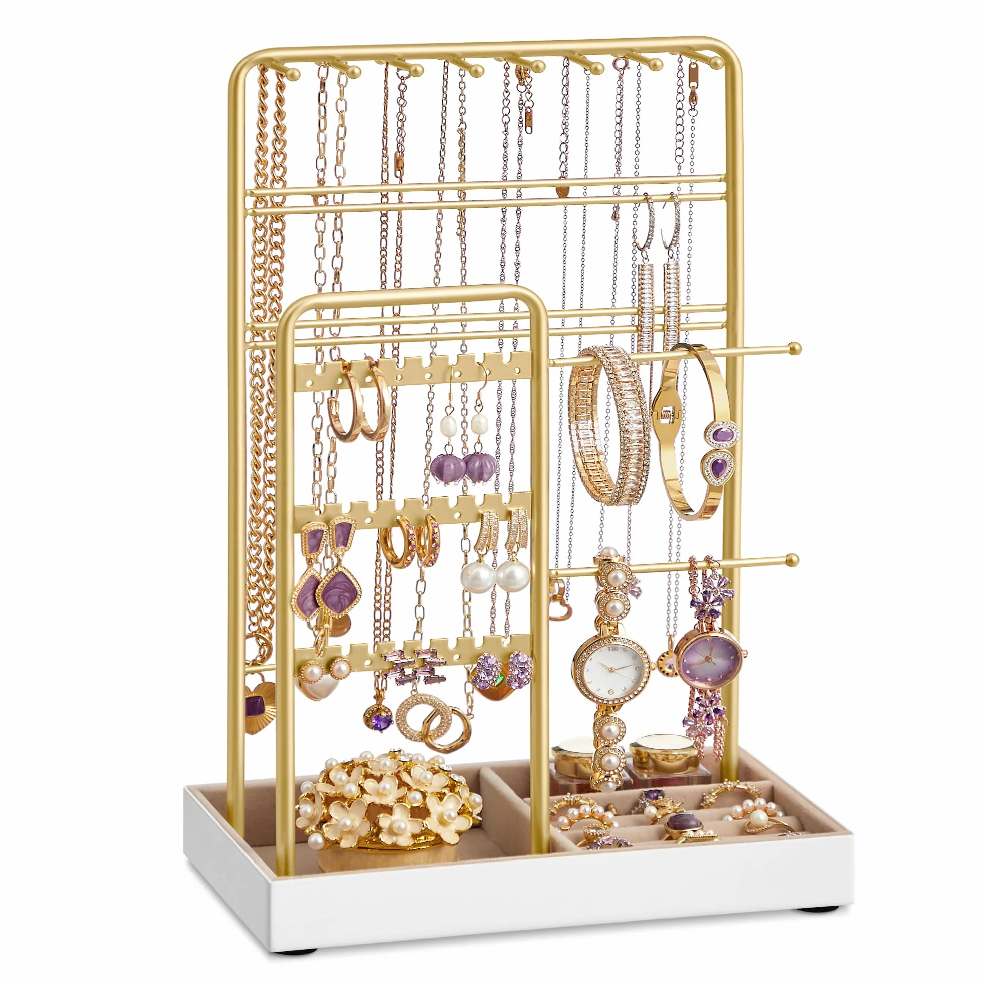 SONGMICS Porte-bijoux en Métal Plateau Velours Doré JJS021A01