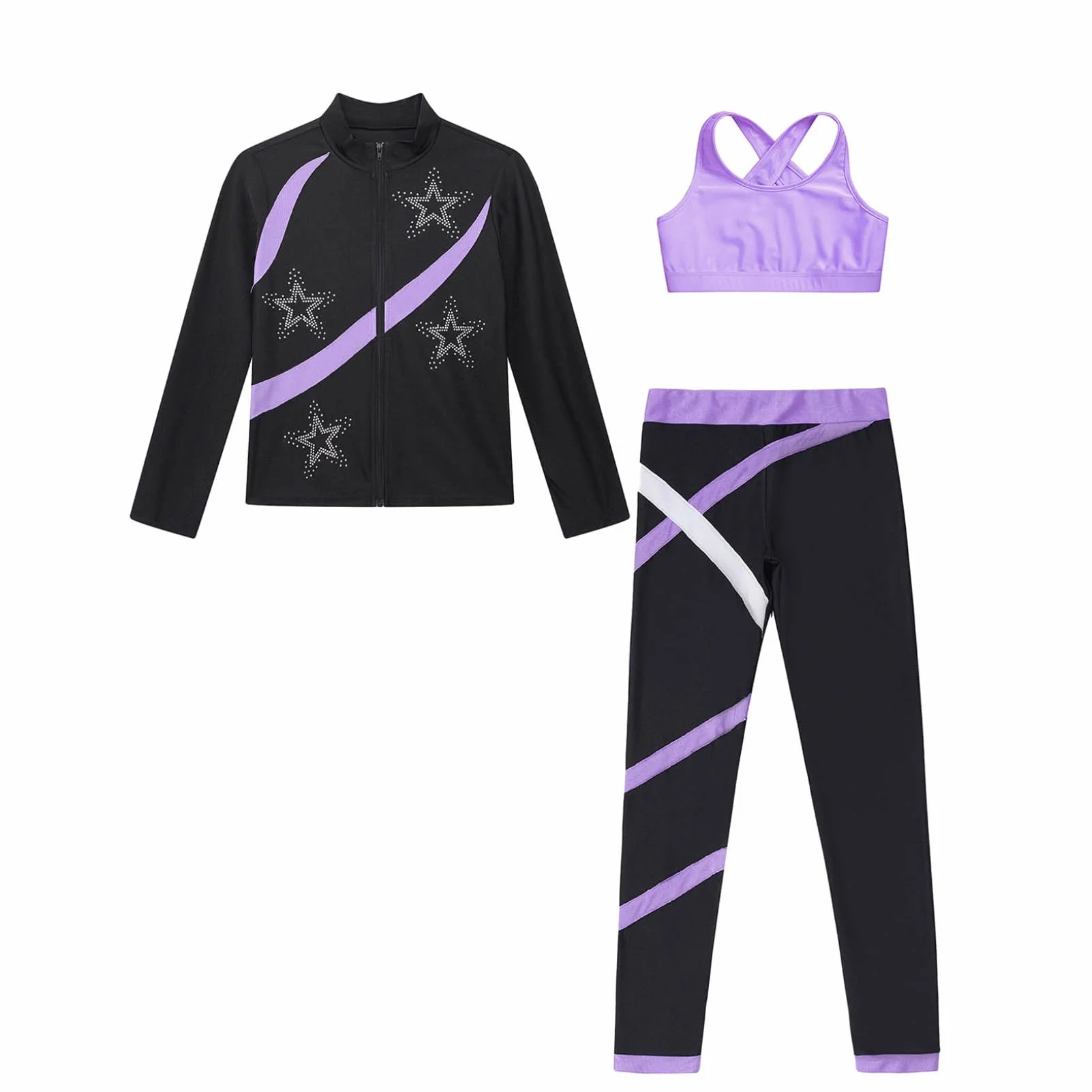 Oyolan Ensemble Sport Fille Survêtement Veste Débardeur Legging Gym Gymnastique 5-16 Ans