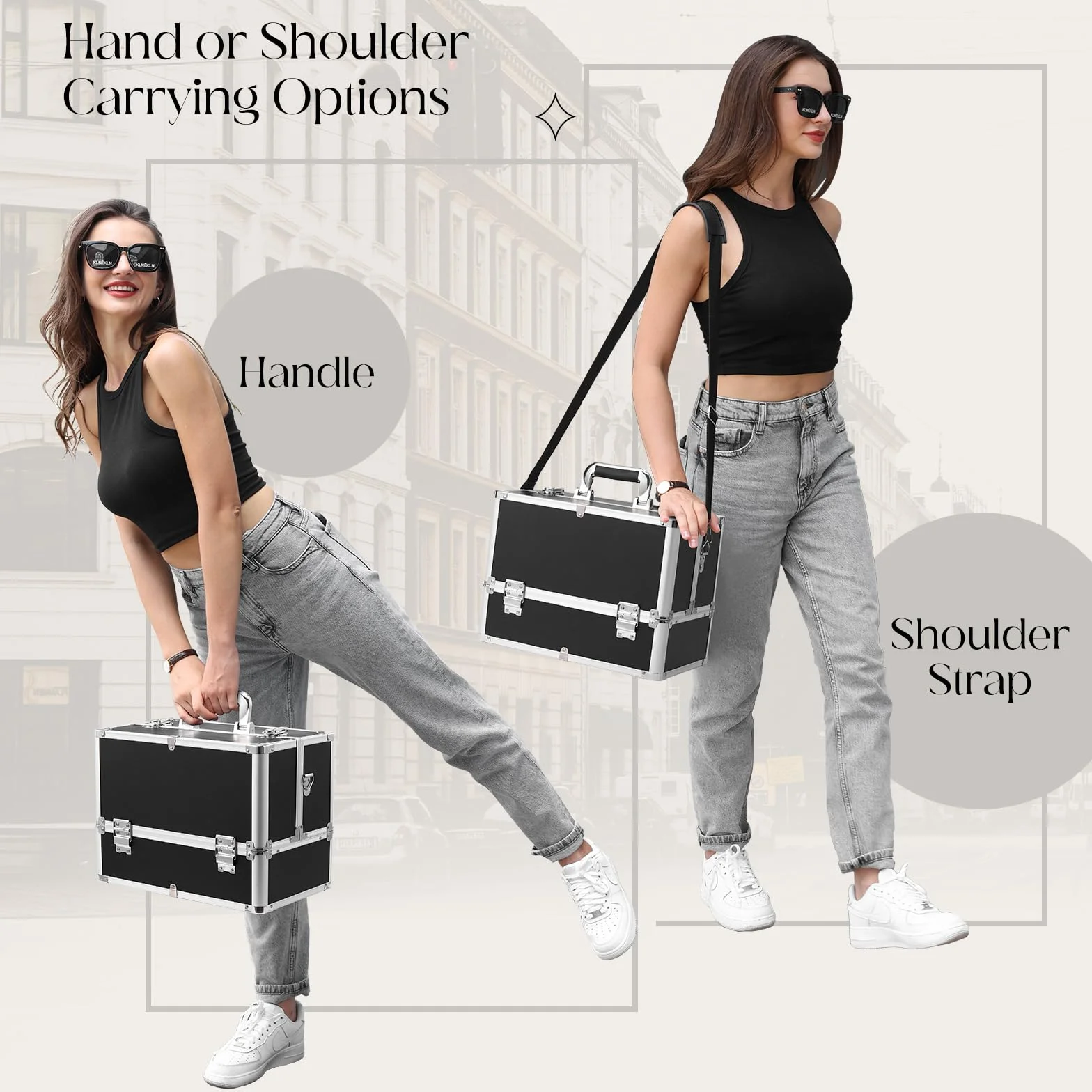 Joligrace Mallette à Maquillage Coffre de Rangement Vanité Boîte Cosmétiques Valise Professionnelle avec Bretelle et Clé, Noir
