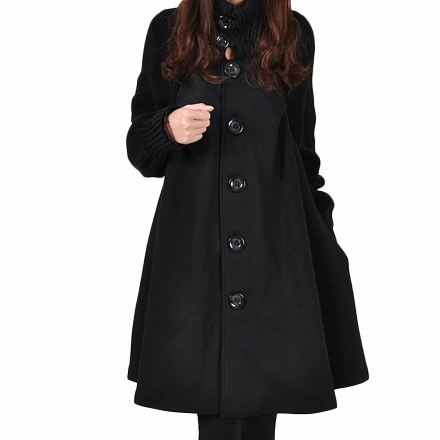 Manteau Femme Cape Manches Longues Poncho Swing A-Line Maternité Single-Breasted Veste Coton Automne Hiver Pull-Over