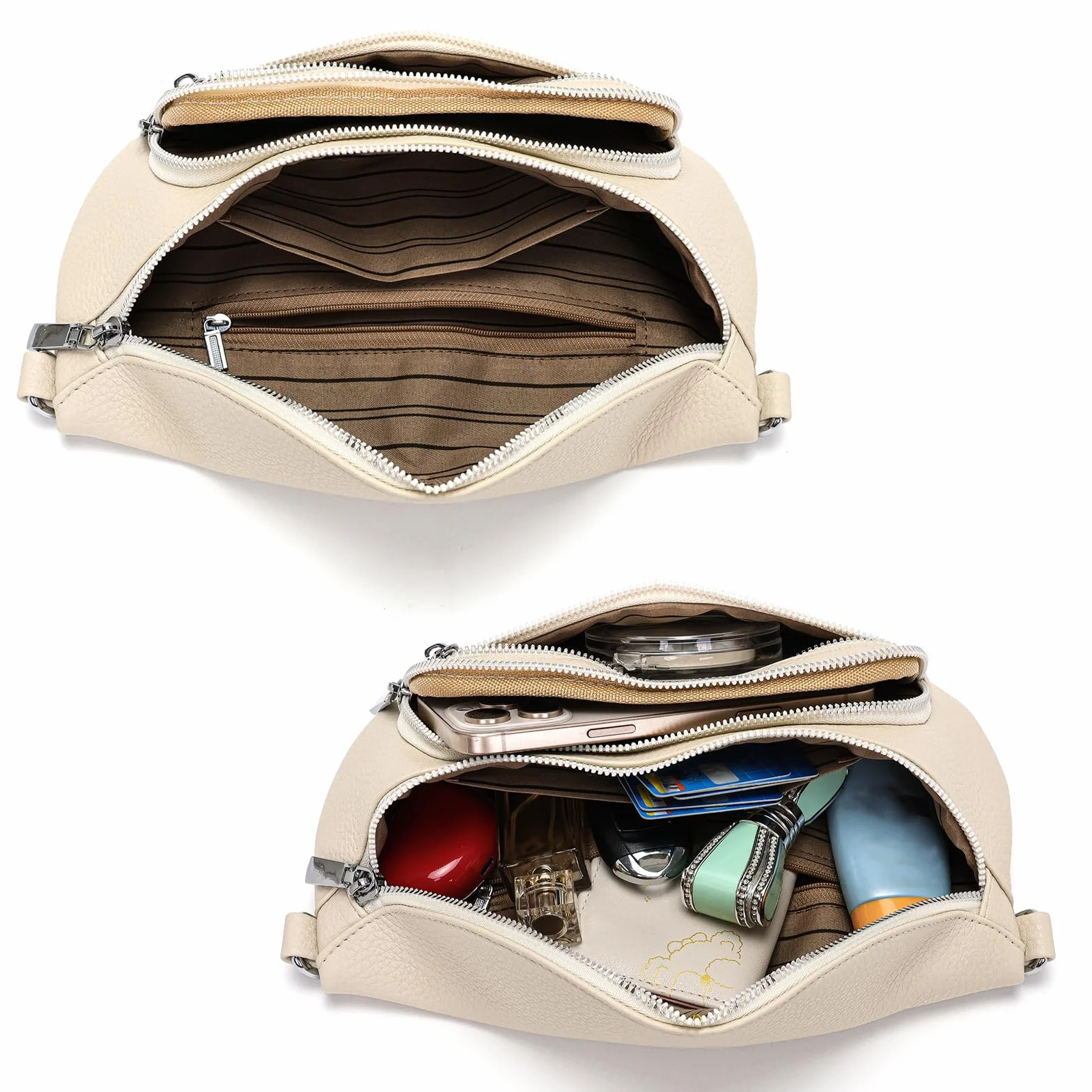 Sac banane femme Beige cuir vegan bandoulière amovible réglable