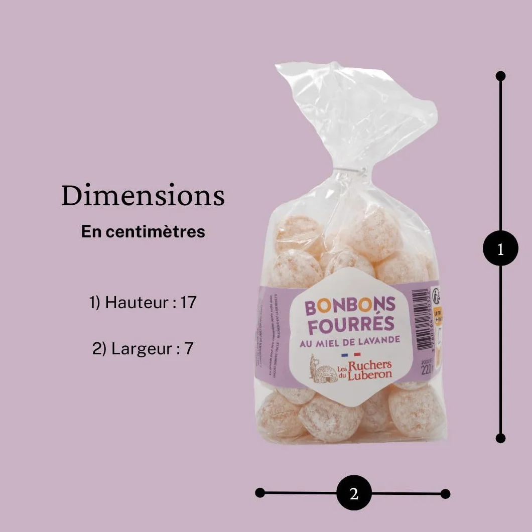 Les Ruchers du Luberon Bonbons Fourrés au Miel de Lavande 220g - Bonbon Miel pour la Gorge