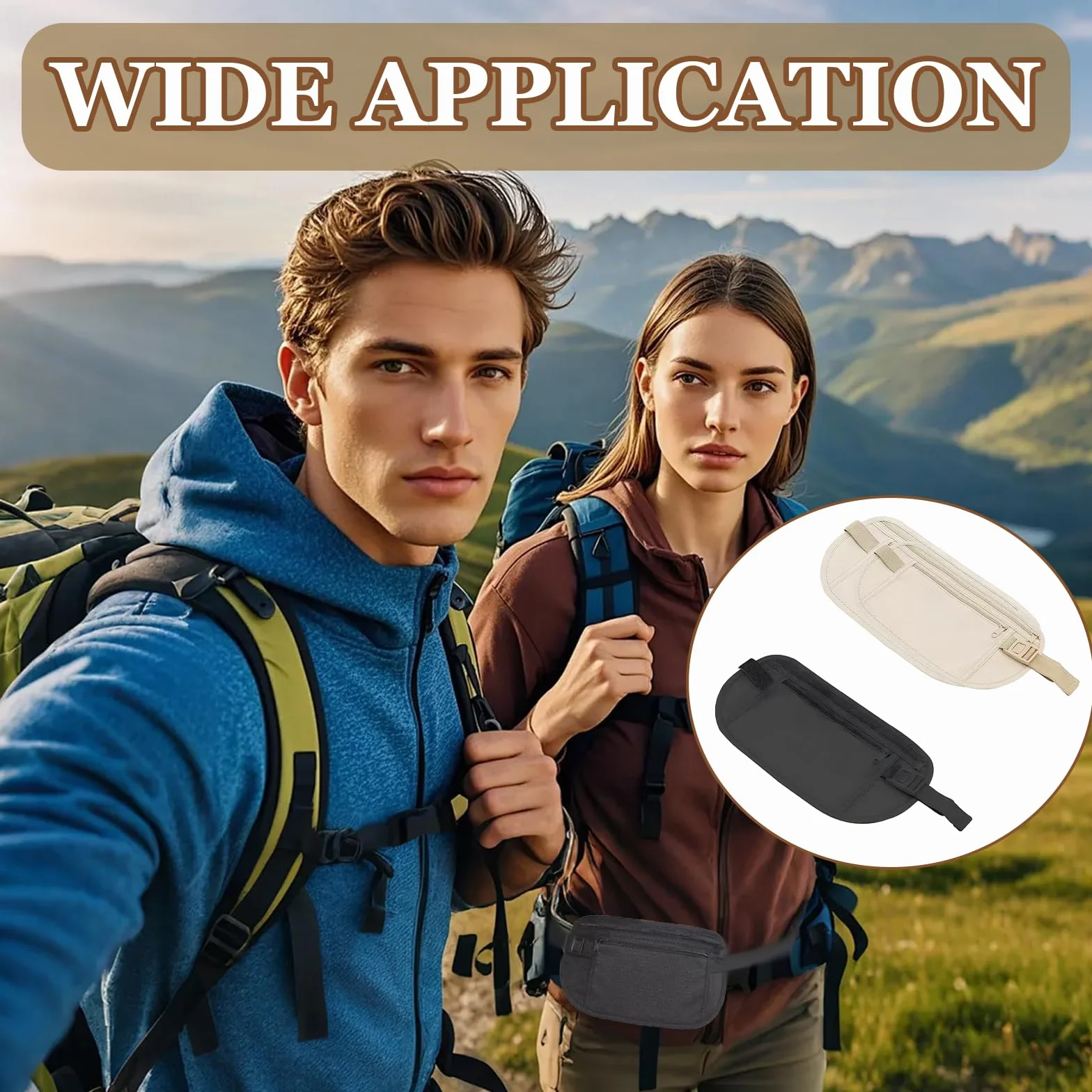 Ceinture d'argent avec Blocage RFID, Sac Banane Antivol Voyage pour Passeport Carte de Crédit (Beige, Noir)