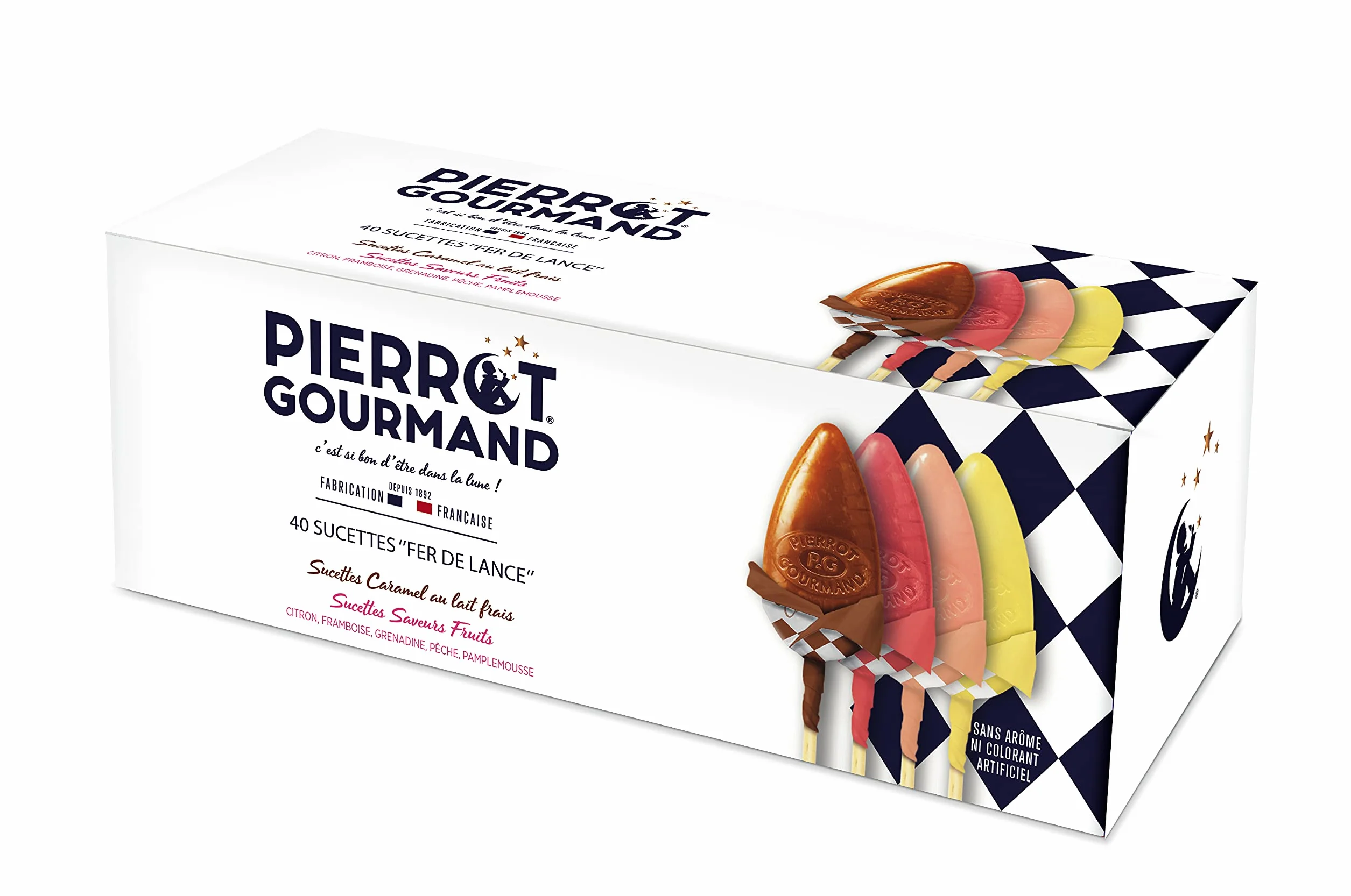 Pierrot Gourmand - Boîte de 40 sucettes au Caramel et Fruits