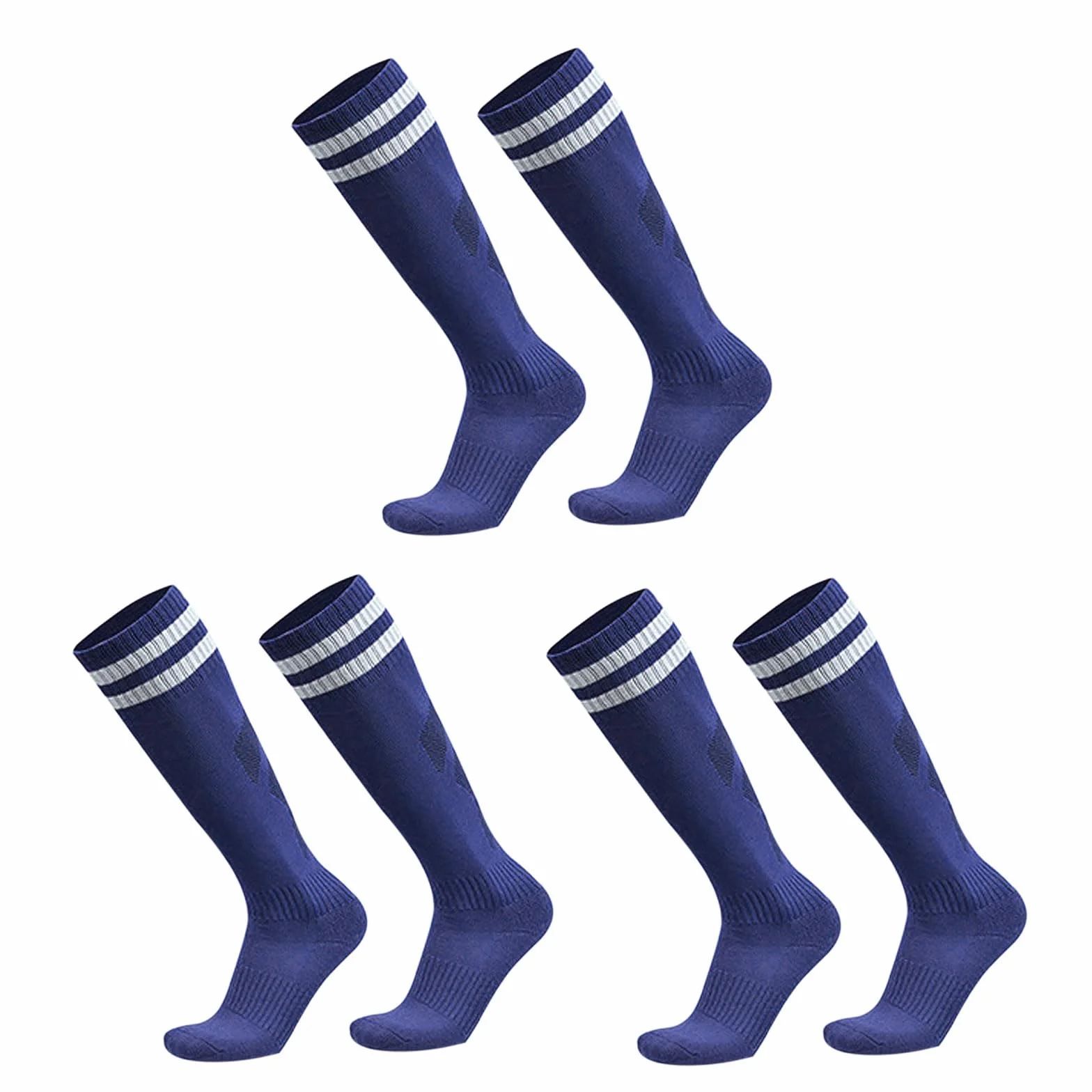 Chaussettes de Football Enfant 3 Paires Bleu Marine Garçons Filles Rugby Basket Hautes Sports 5-12 Ans