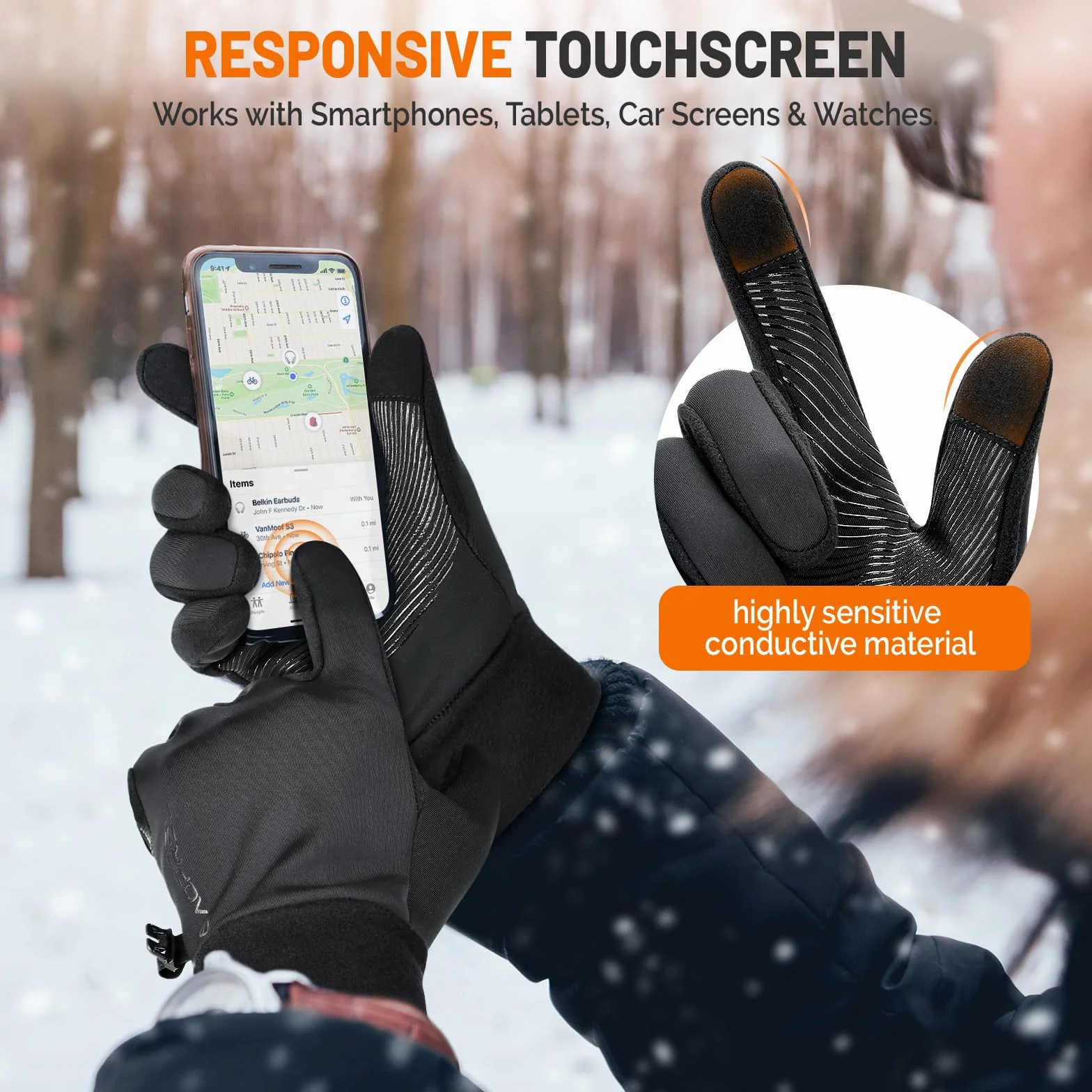 AOPREL Gants Thermiques Anti-Vent Tactiles Chauds Antidérapants Vélo Randonnée Running Conduite Sports d'Extérieur