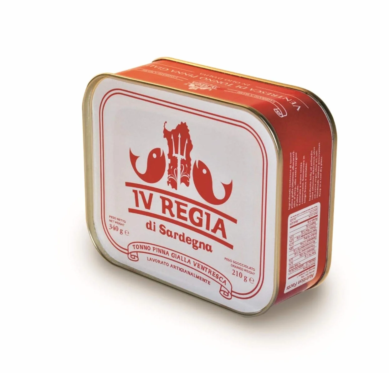 Ventre de Thon jaune "Ventresca" à l'huile d'olive 340g IV Regia di Sardegna - Fait à la main en Sardaigne, Italie - Ventresca est le plus gras et plus savoureux viande de thon