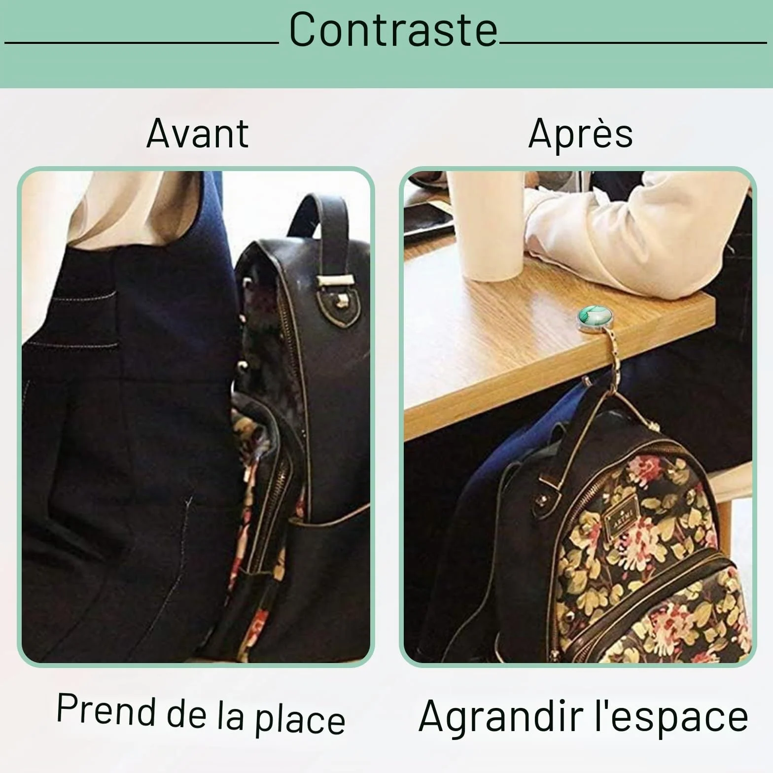 Support de sac pour table Motif marbre Crochet pliable antidérapant Plateau de table Vert