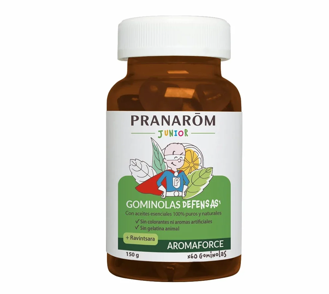 PRANARÔM - Aromaforce Junior - Gommes Enfant Imunité Ravintsara - Renforce Les Défenses Naturelles - Aux Huiles Essentielles - Vegan - Sans Colorant Ni Arôme Artificiels - Dès 6 Ans - Cure 1 Mois