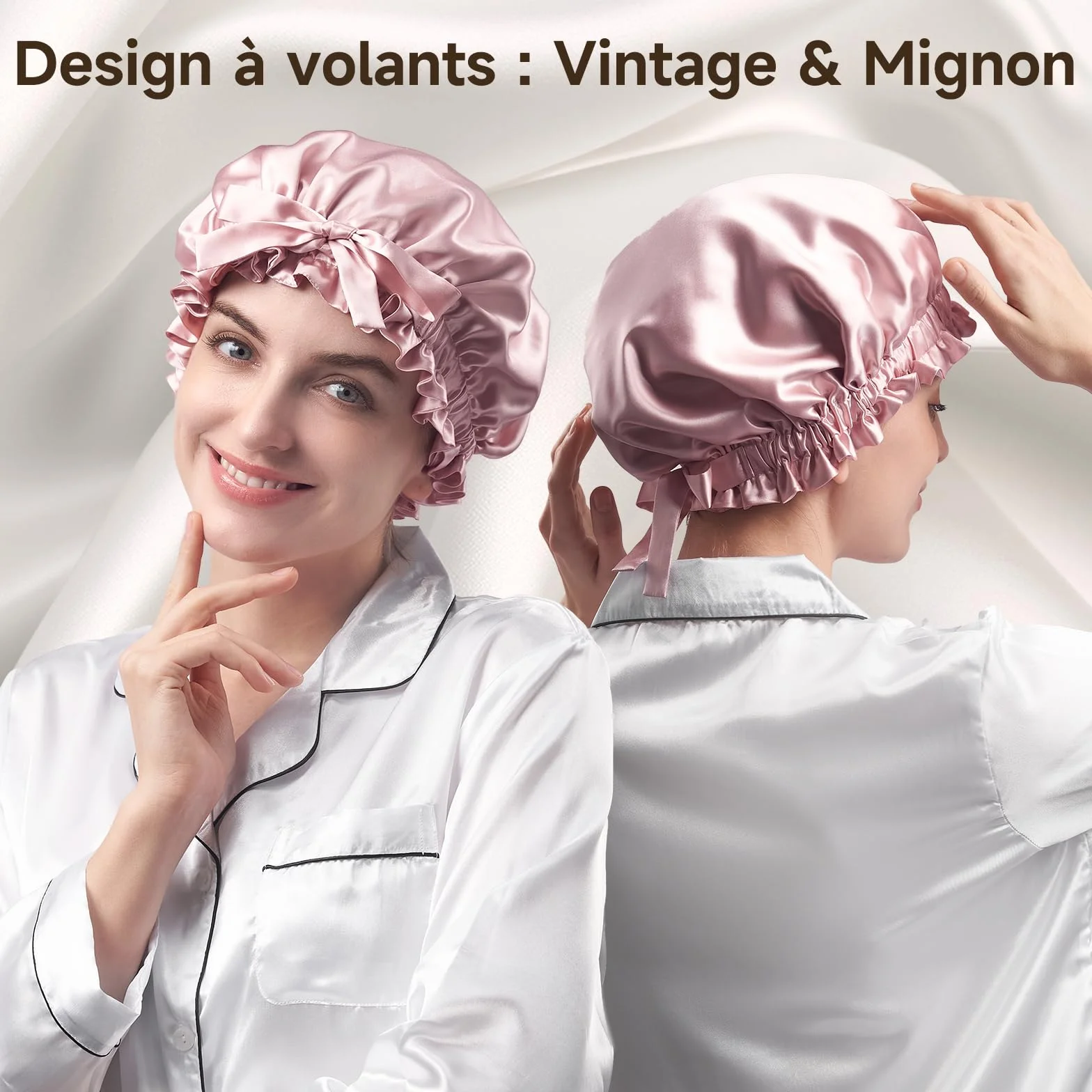 Umisleep Bonnet 100% Soie de mûrier réversible 22 Momme Volants Cheveux bouclés – Doux Respirant Bande réglable Nuit
