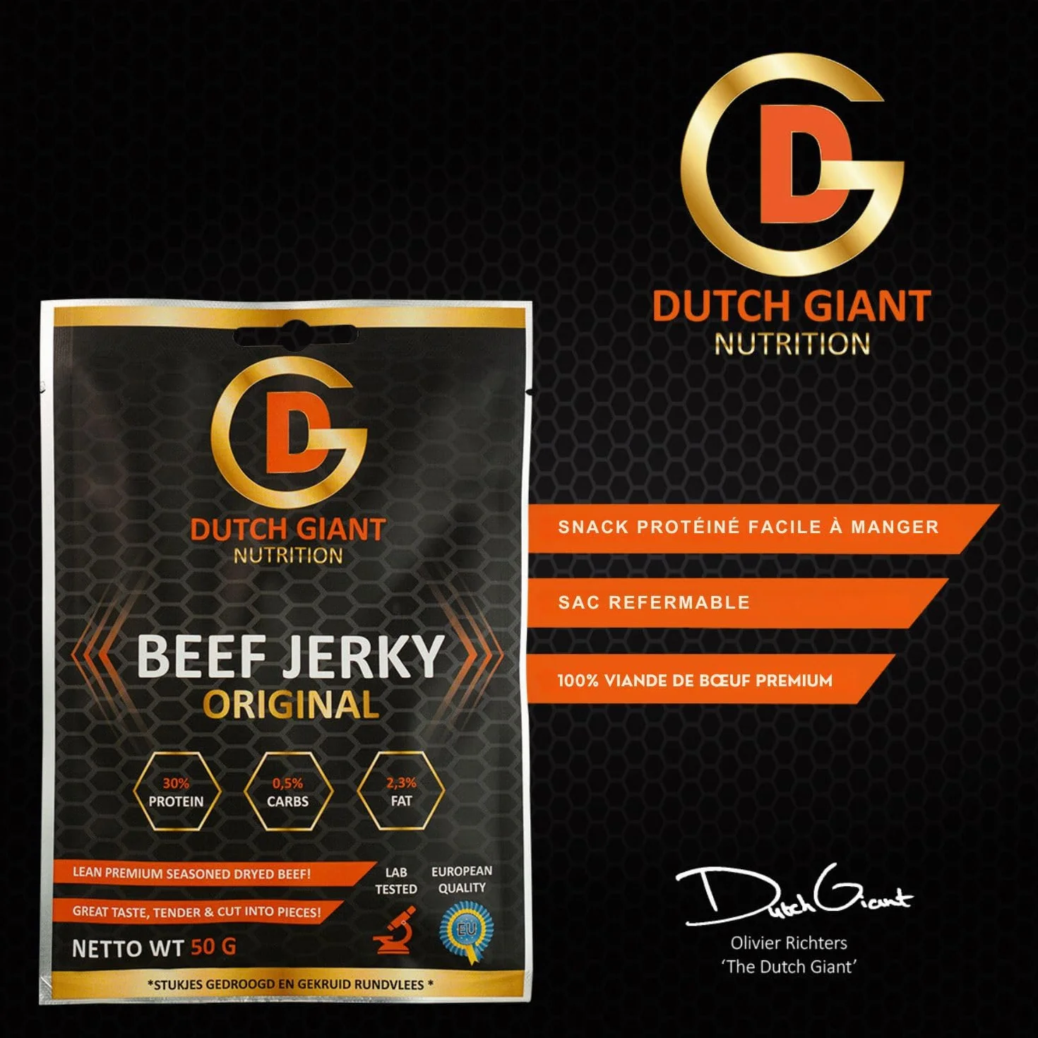 Dutch Giant Beef Jerky Original | 10 x 50 gram | 500g Boeuf Séché pour les gens | Viande séchée | Biltong | Nourriture Américaine | Snack | Ration de survie | Haute teneur en protéines | Musclemeat
