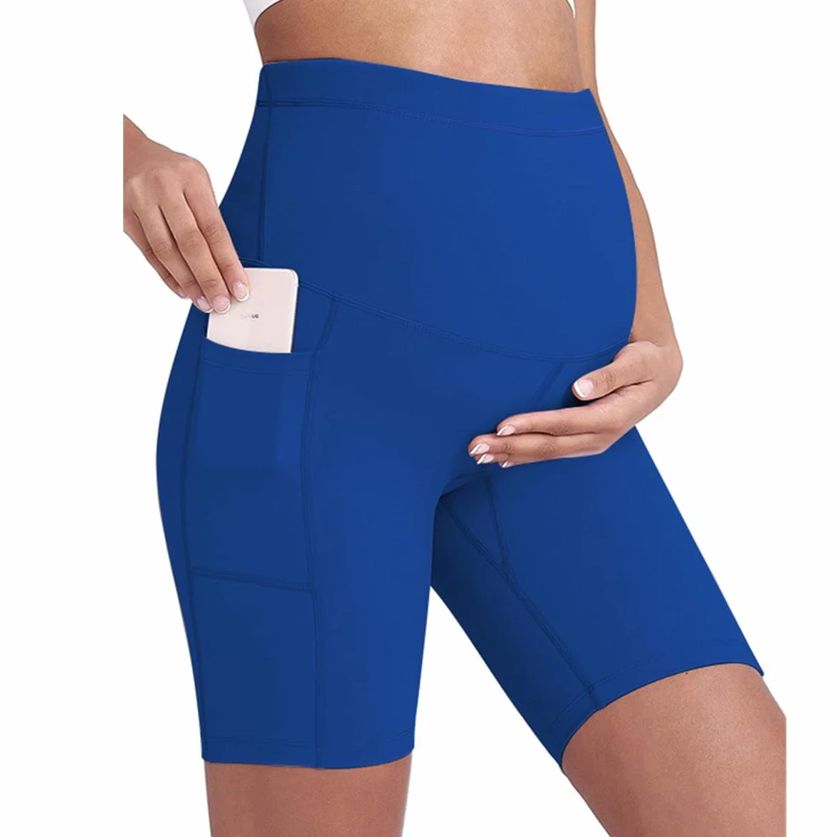 Short de Yoga Maternité Noir Taille Haute Poches Téléphone Sans Couture S-XL