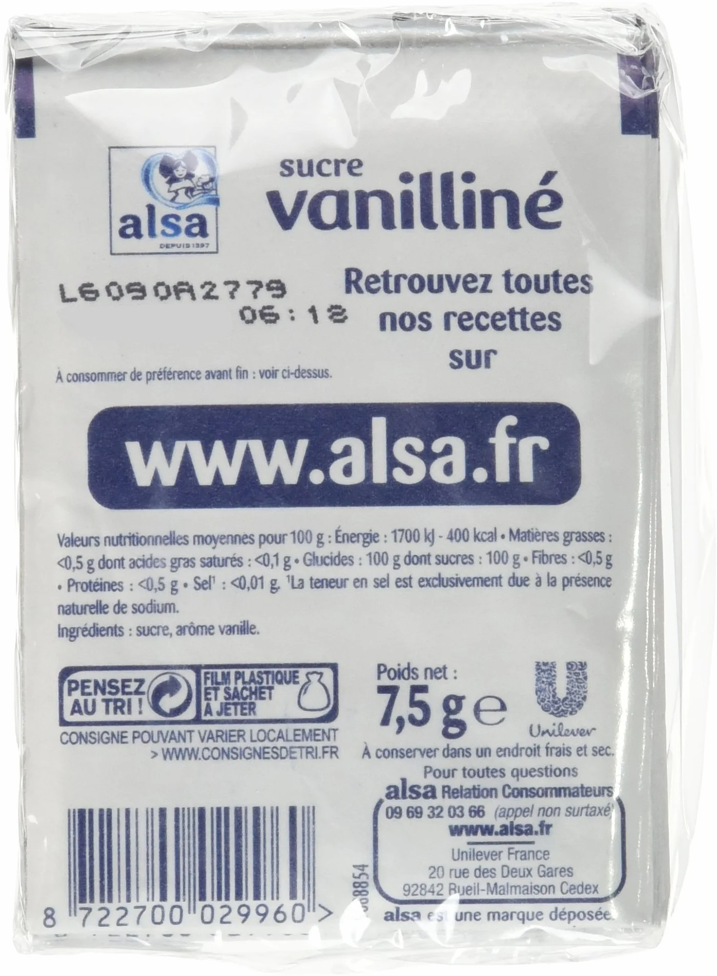 Alsa Sucre Vanilliné Arôme Artificiel Vanille 12 Sachets 90g - Lot de 4