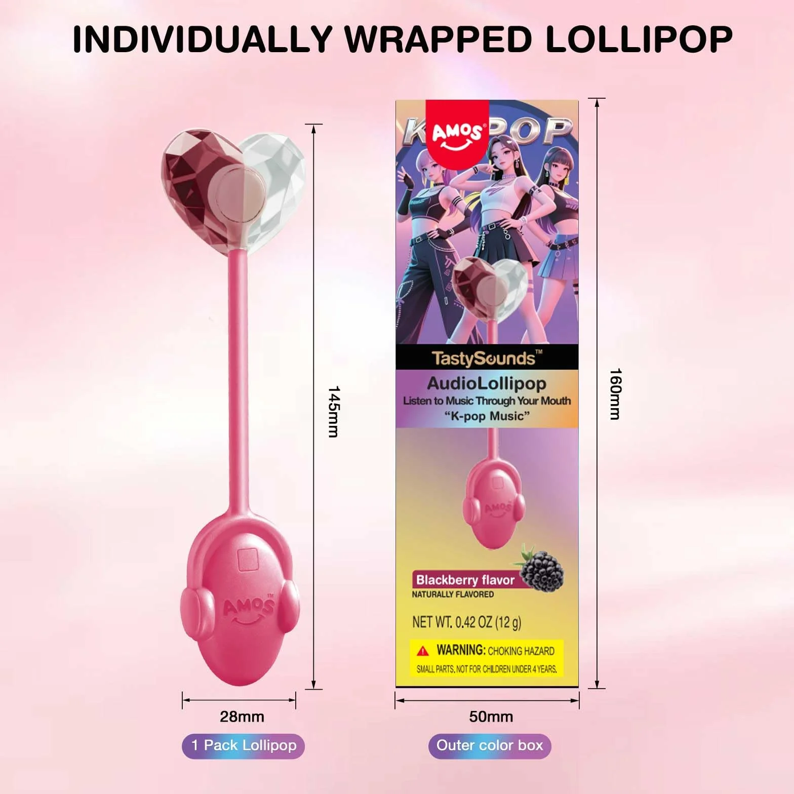 AMOS Musicales Sucette Bonbon Lollipop, Black-berry Mûre Pastèque Audio Sucettes, Saint Valentin Fête Sucettes Gift, Individuel Emballés Bonbon Sans Sucre Candy Parfait Pour Fête